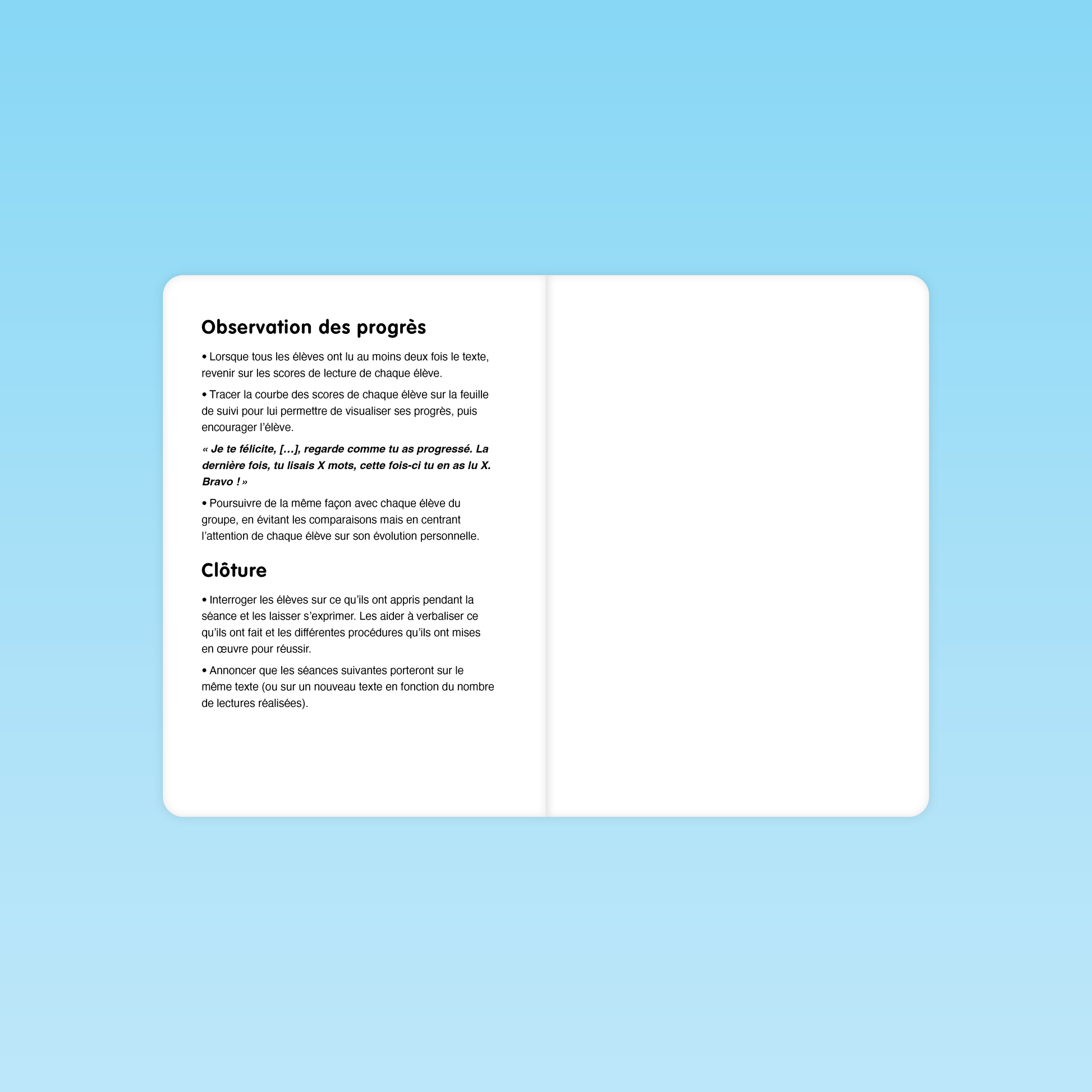 observation des progrès et clôture des séances de fluence en CE CM avec analyse des scores de lecture
