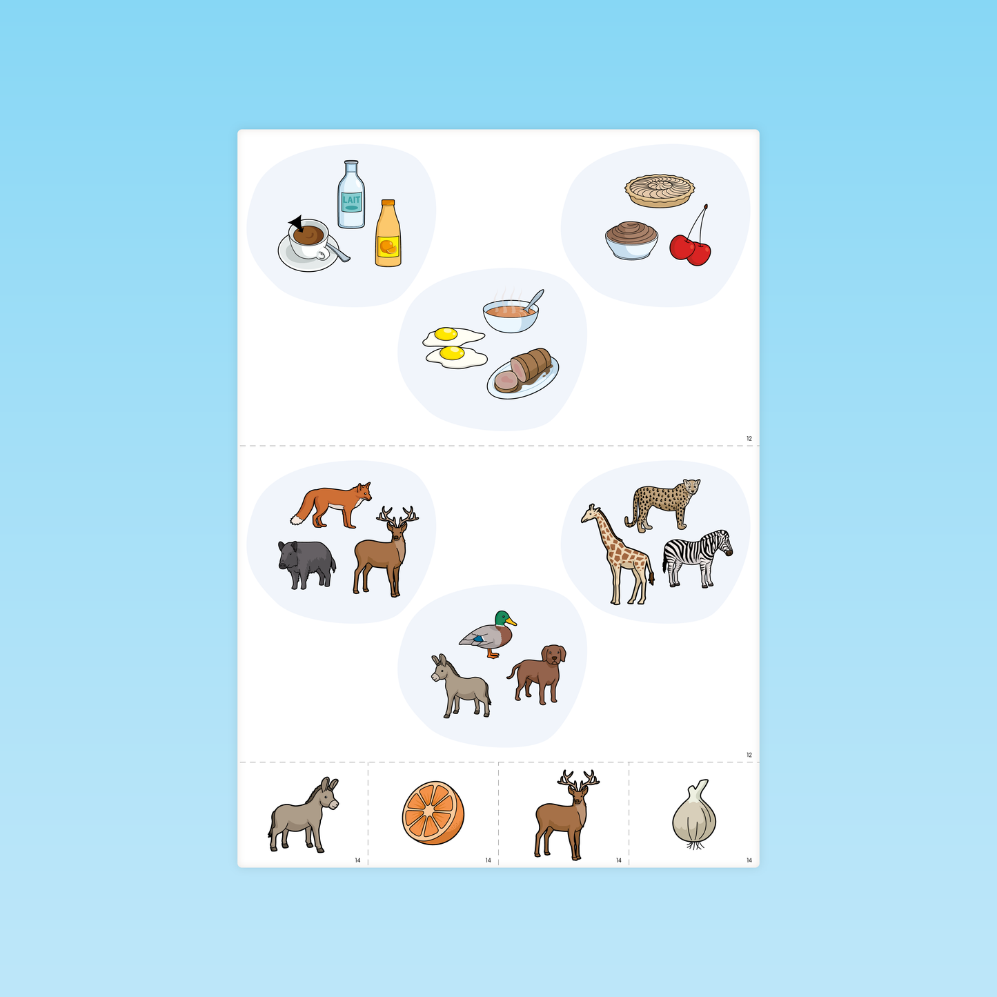 Cartes illustrées classées en familles d’objets avec intrus en bas de page