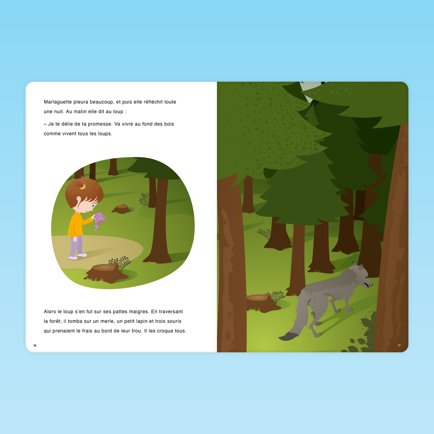 Marlaguette libère le loup qui retourne vivre dans la forêt et retrouve son instinct de chasseur