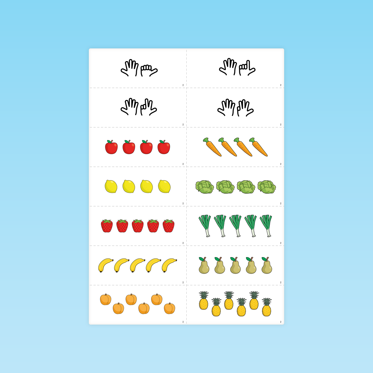Cartes collections illustrées avec fruits et légumes pour dénombrement en GS