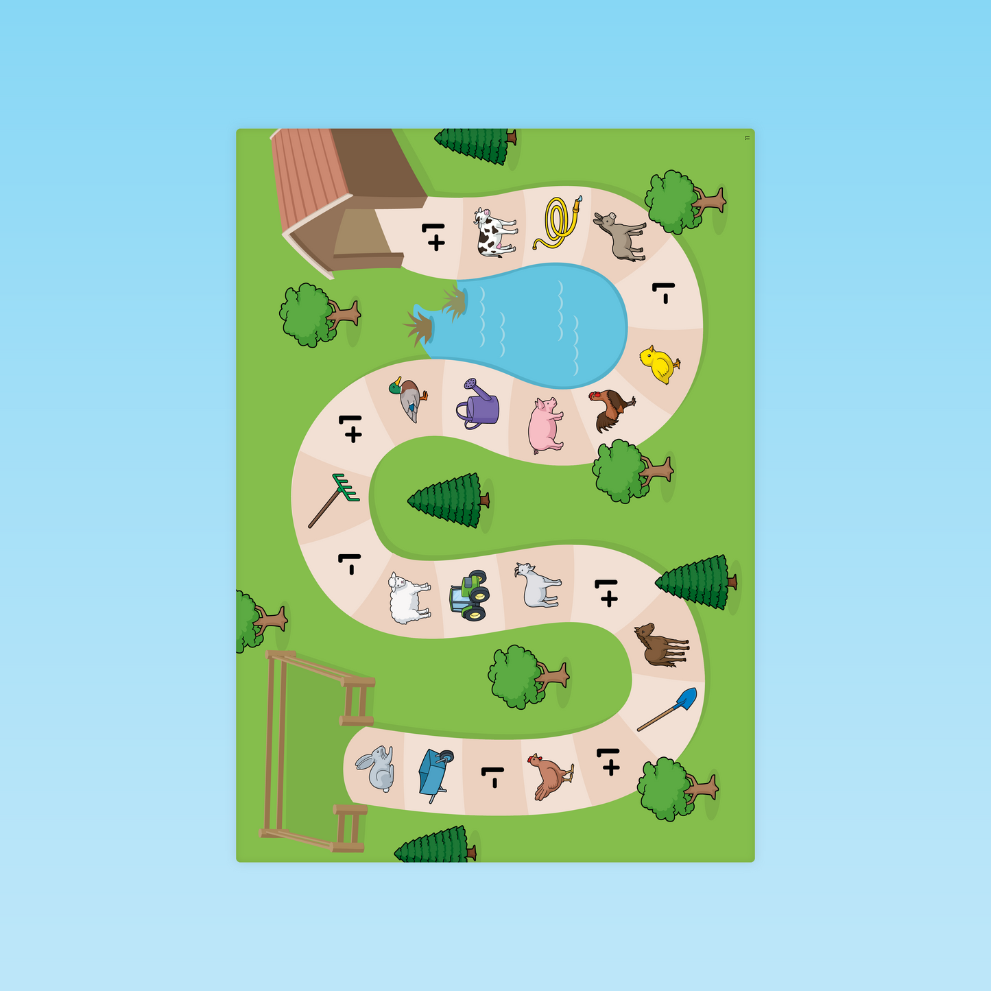 Plateau de jeu La ferme avec animaux et opérations pour développer le calcul en MS