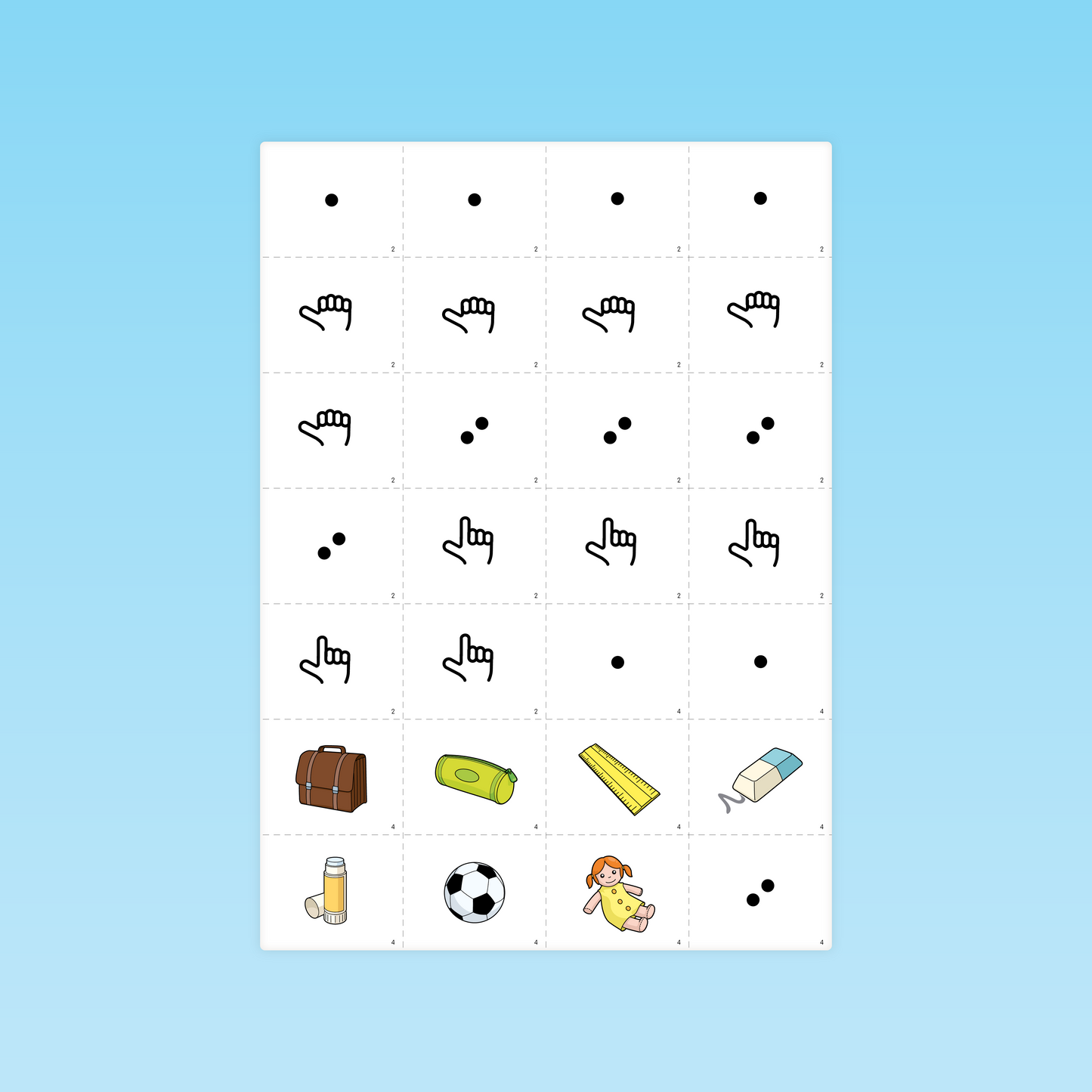 cartes illustrées avec constellations, doigts et objets pour dénombrer en petite section
