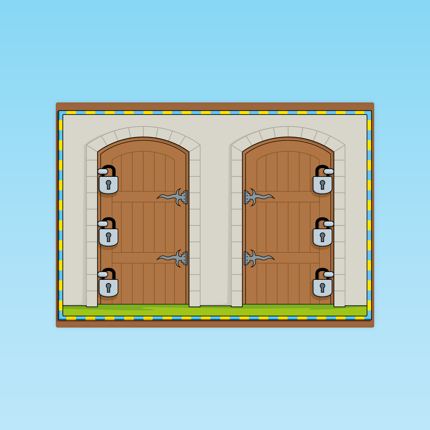 plateau de jeu Ortho‑Logic avec portes à cadenas représentant la progression à débloquer