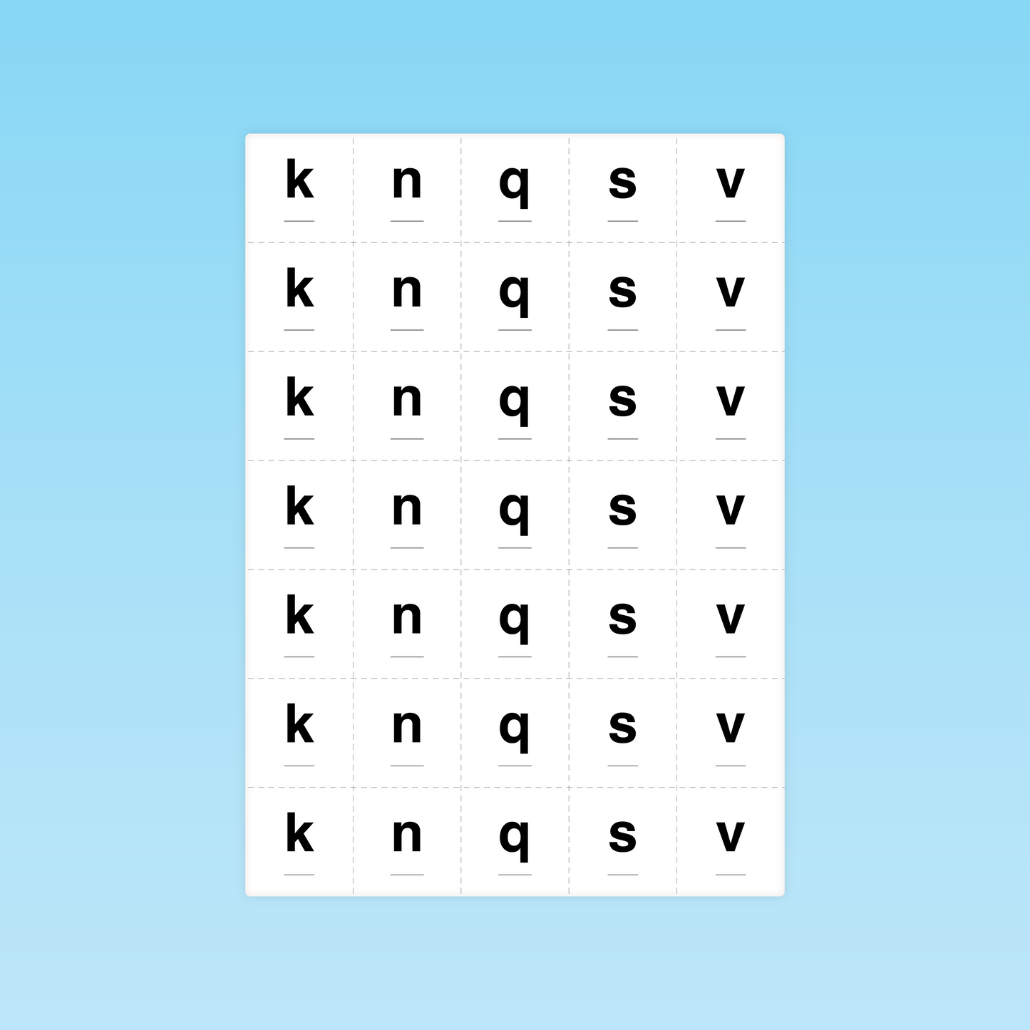 carte graphème consonnes k n q s v en grille du guide code alphabétique pour grande section