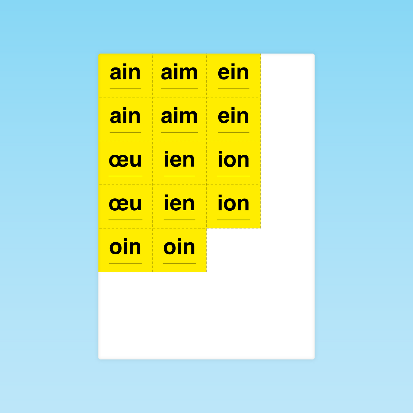 cartes à découper pour automatiser les graphèmes rares en CP et CE1