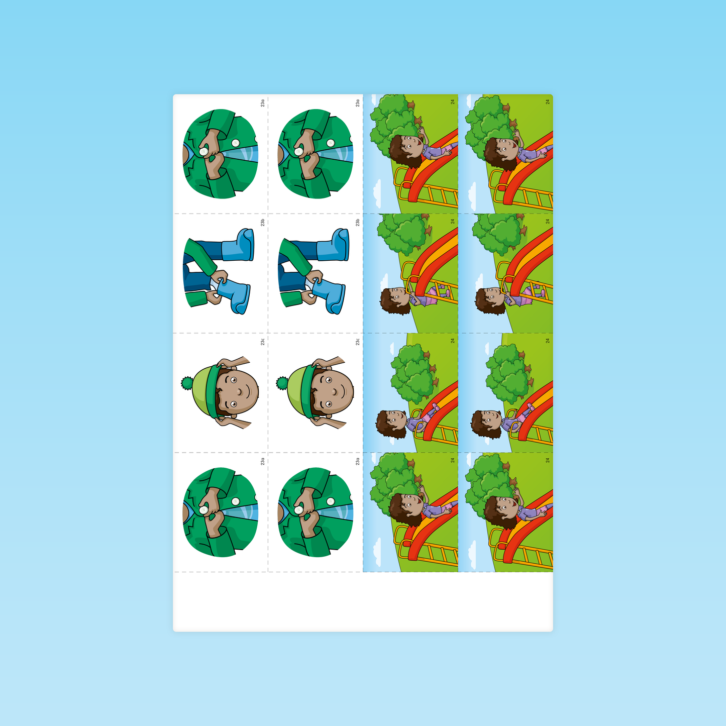 planche de cartes images illustrant l'activité sur les connecteurs lexicaux – guide M3 éditions Cigale
