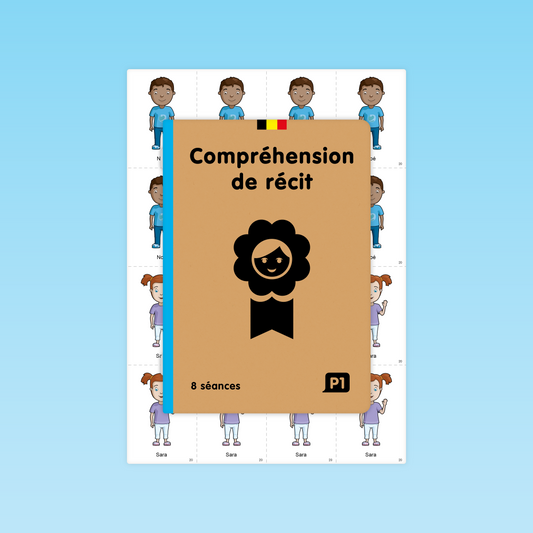 couverture du guide Compréhension de récit P1 des Éditions Cigale avec pictogramme et personnages à manipuler