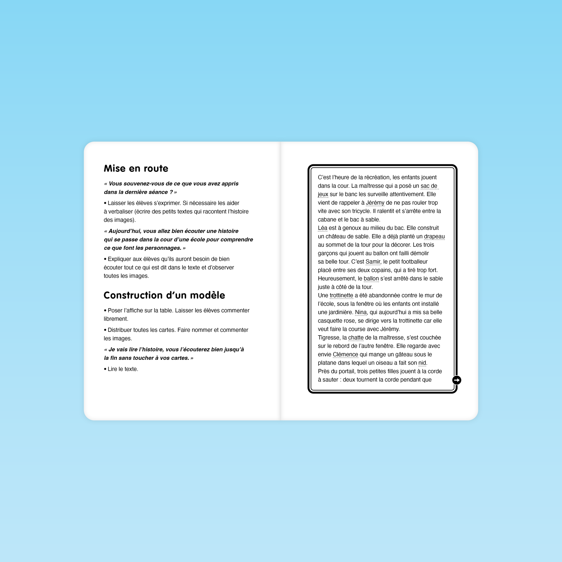 Déroulement de la séance avec lecture du texte pour construire le modèle de situation