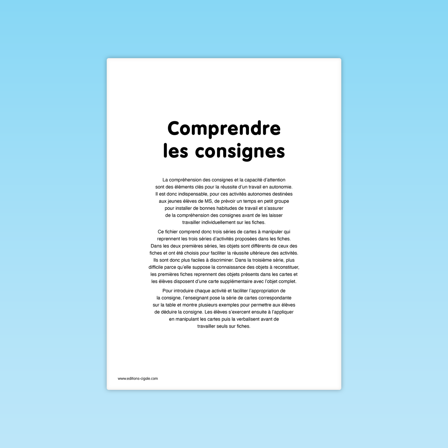 Cartes MS : dispositif passation consignes activités autonomes cartes à manipuler