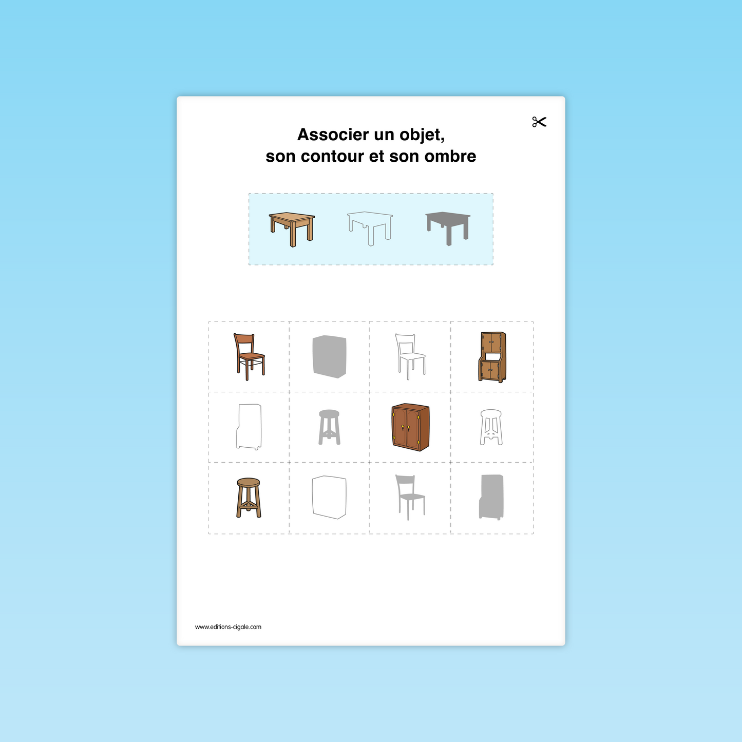 Fiche MS : chaise, tabouret, armoire, table, discrimination des silhouettes