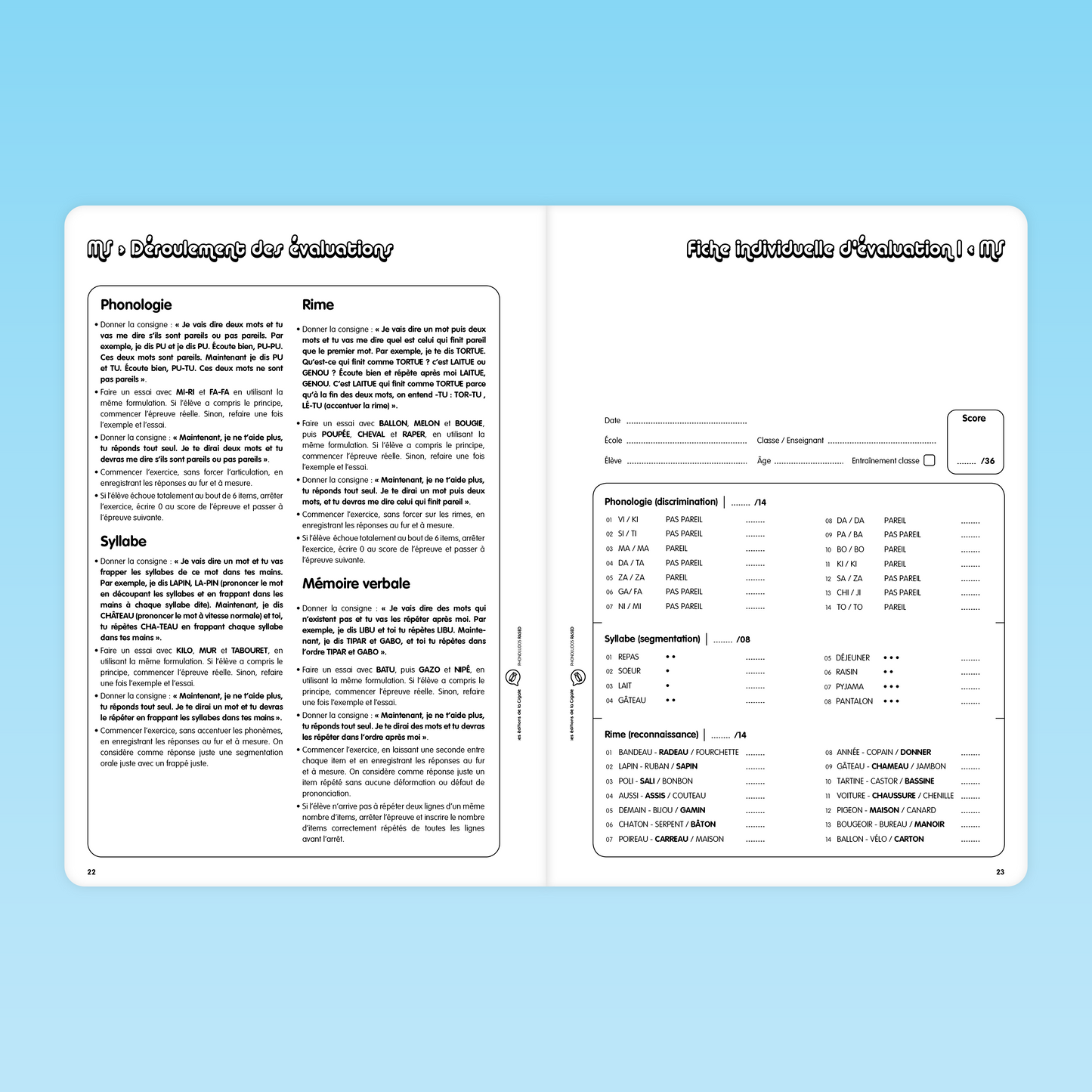 fiche d’évaluation individuelle phonologie rime syllabe mémoire verbale
