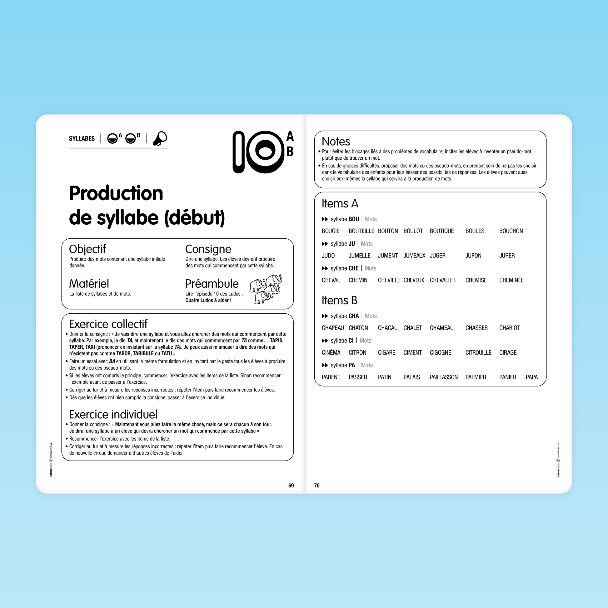 fiche pédagogique pour la production de syllabes initiales dans les 25 séances Phonoludos GS