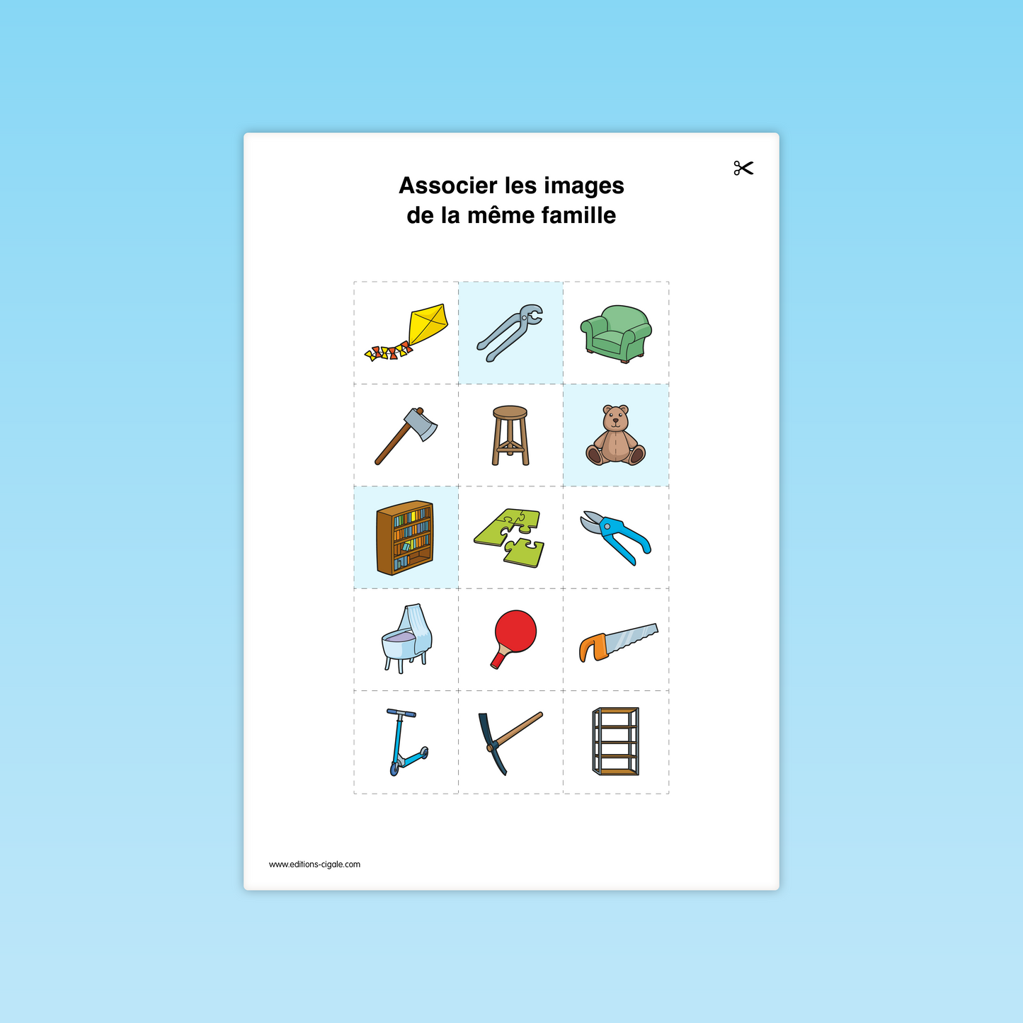 Fiche vocabulaire GS : trier des objets de la même famille (outils, jouets, meubles).