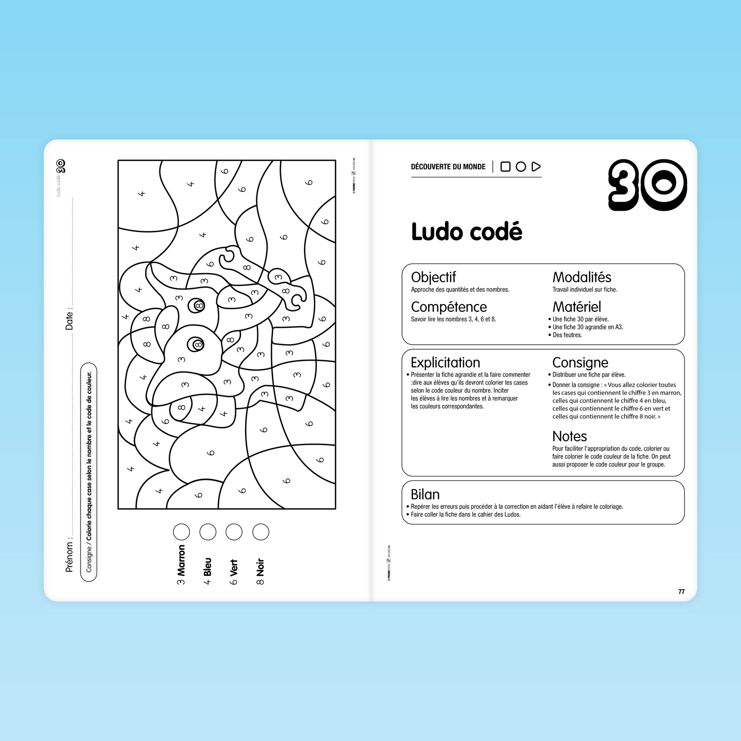activité de coloriage codé sur les chiffres pour les élèves de GS