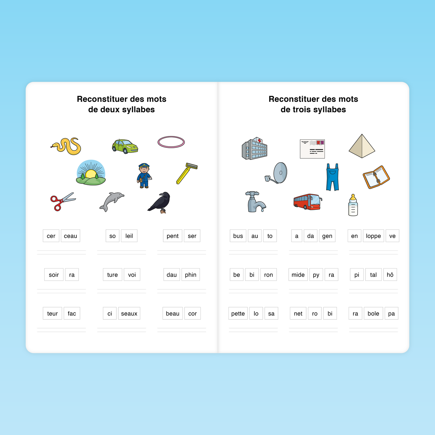 Activité CP pour reconstituer des mots de deux et trois syllabes – travail sur les syllabes et la lecture autonome