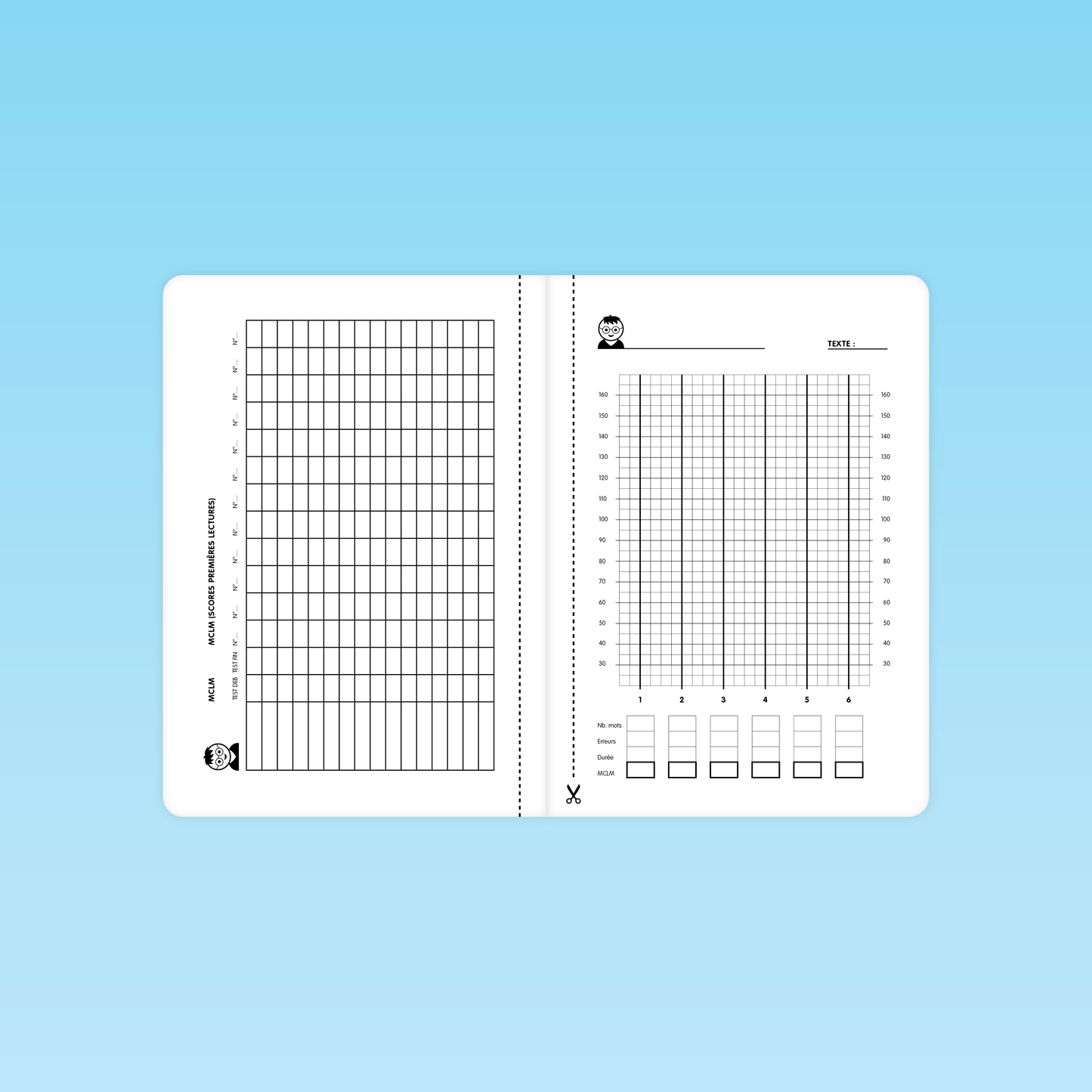 grilles de suivi des progrès en fluence de lecture CM 6e 5e avec courbes MCLM et espaces de notation