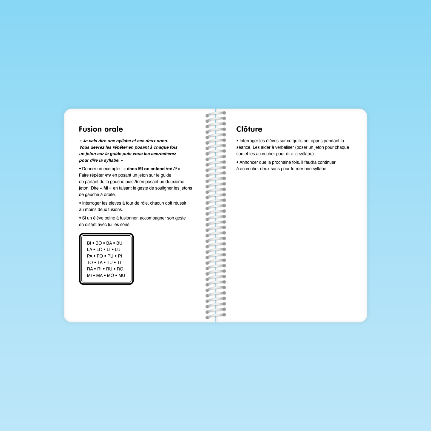 Consigne illustrée pour la fusion orale de syllabes dans le guide de conscience phonologique GS