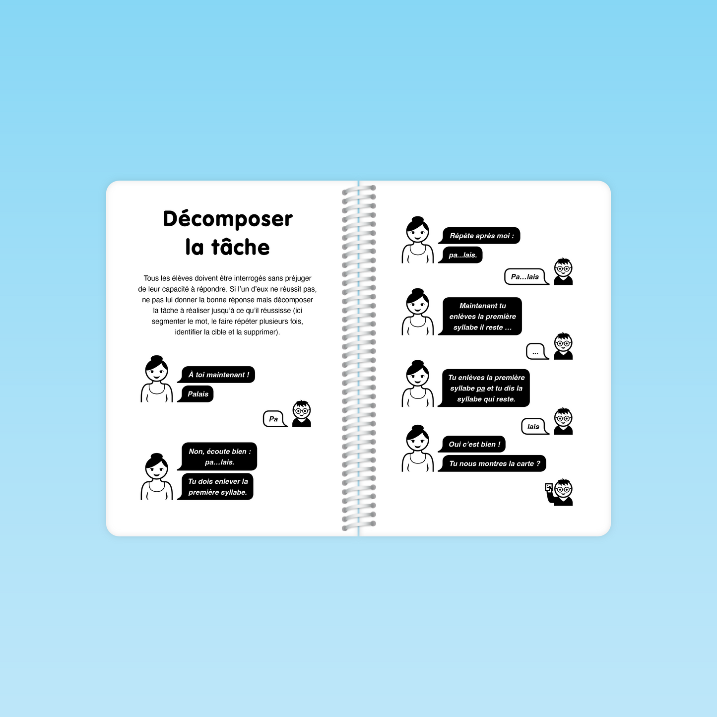 Exemple de dialogue enseignant-élève pour aider à la décomposition des mots dans le guide GS