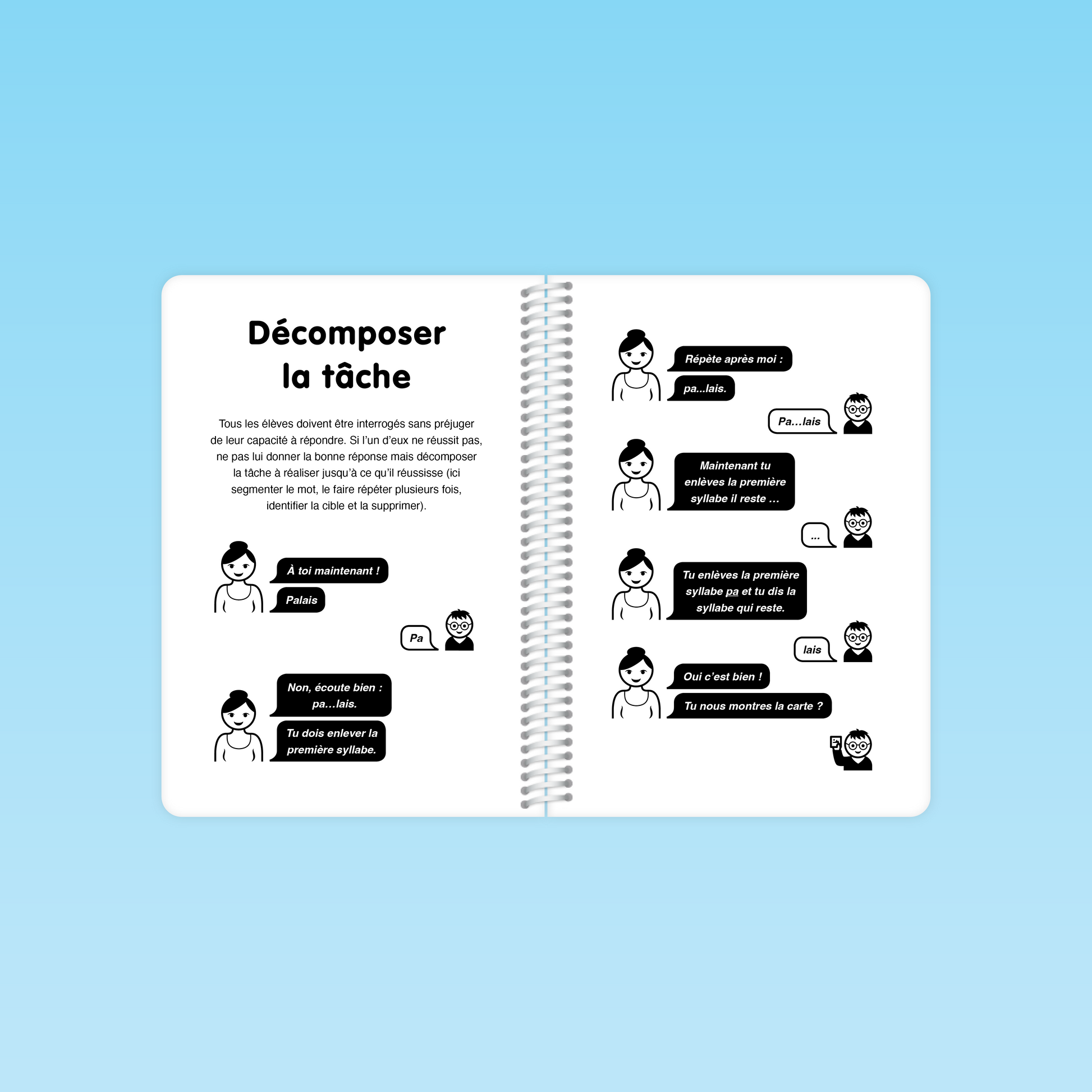 Exemple de dialogue enseignant-élève pour aider à la décomposition des mots dans le guide GS