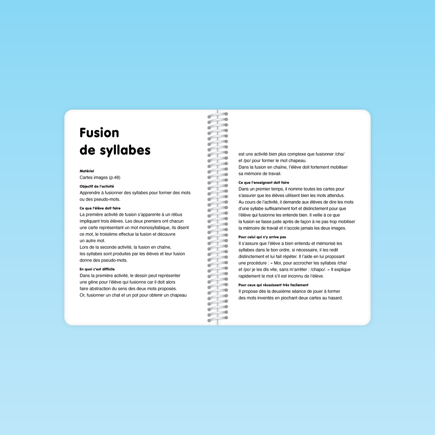 Activité de fusion de syllabes pour former des pseudo-mots dans le guide GS