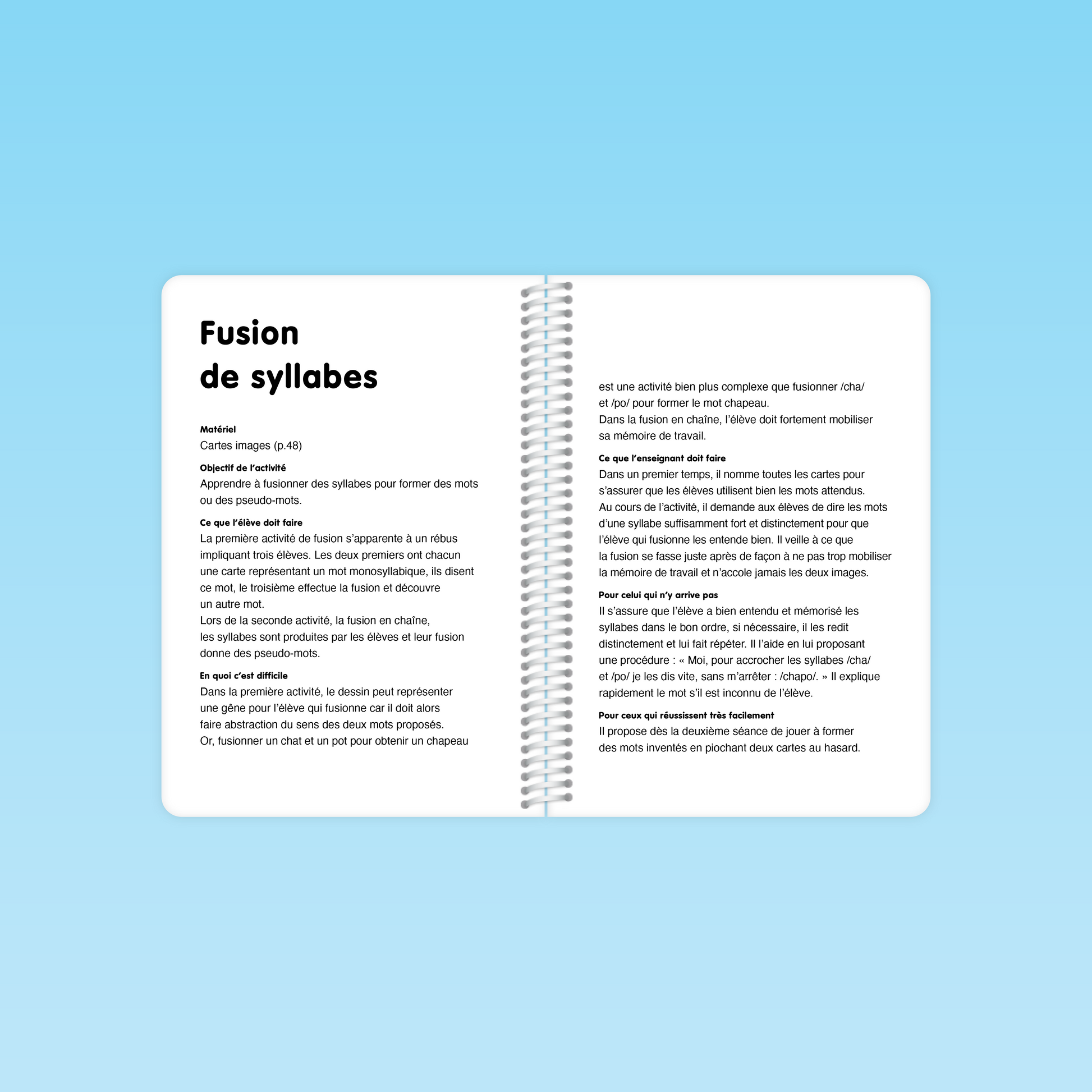 Activité de fusion de syllabes pour former des pseudo-mots dans le guide GS