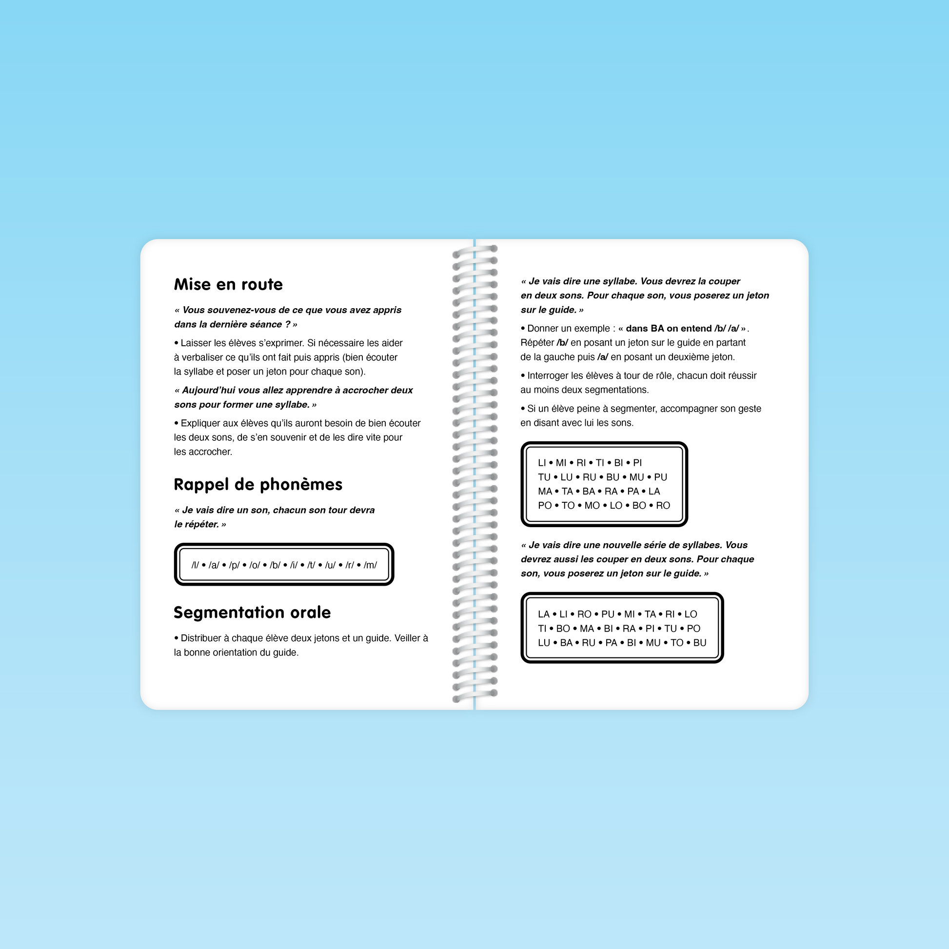 Exemple de séance avec segmentation orale et rappel de phonèmes dans le guide GS