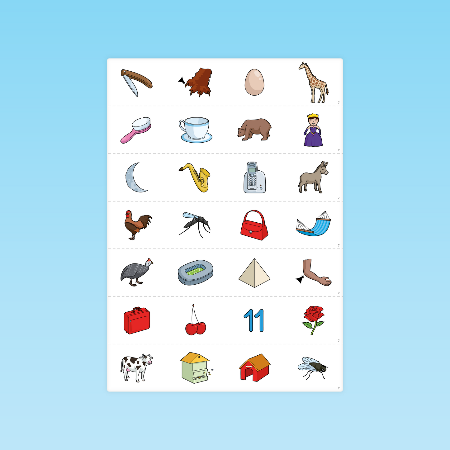 Bandes d’images du guide Conscience phonologique P1 pour l'identification des sons initiaux ou finaux des mots