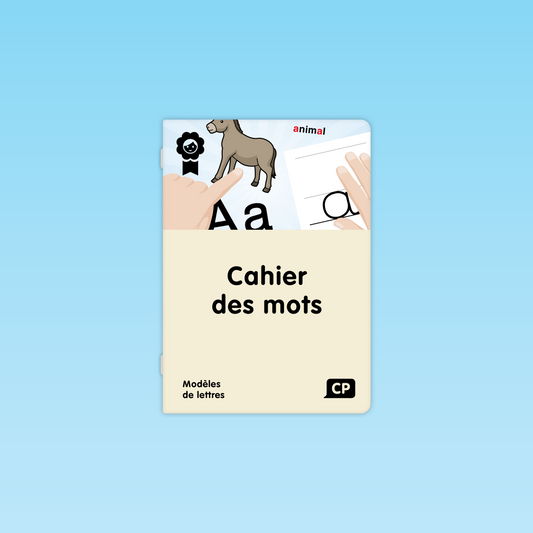 couverture de l’imagier modèles de lettres CP avec illustration de l’âne, lettre A et mot animal