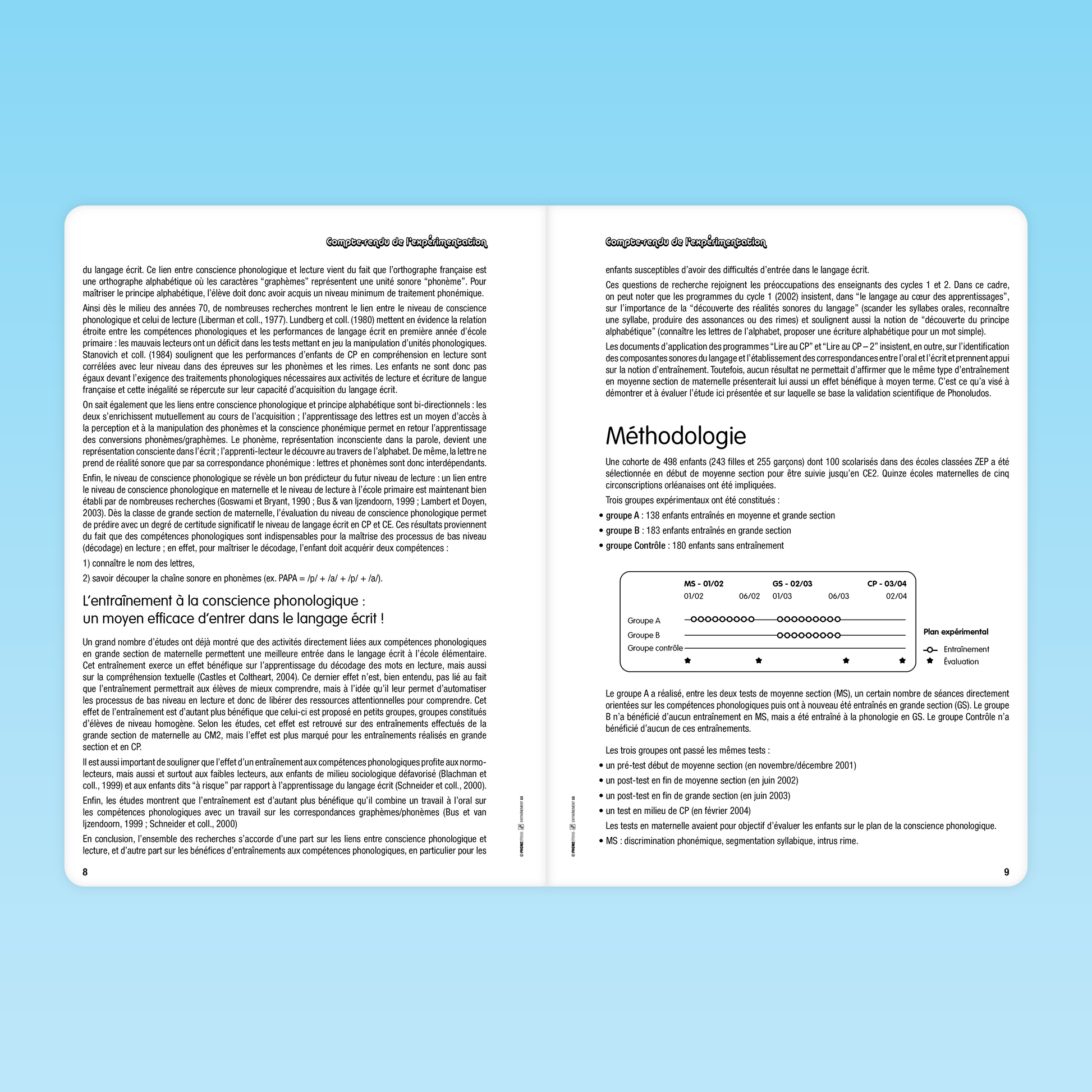 pages méthodologie et protocole expérimental des 25 séances Phonoludos pour la grande section