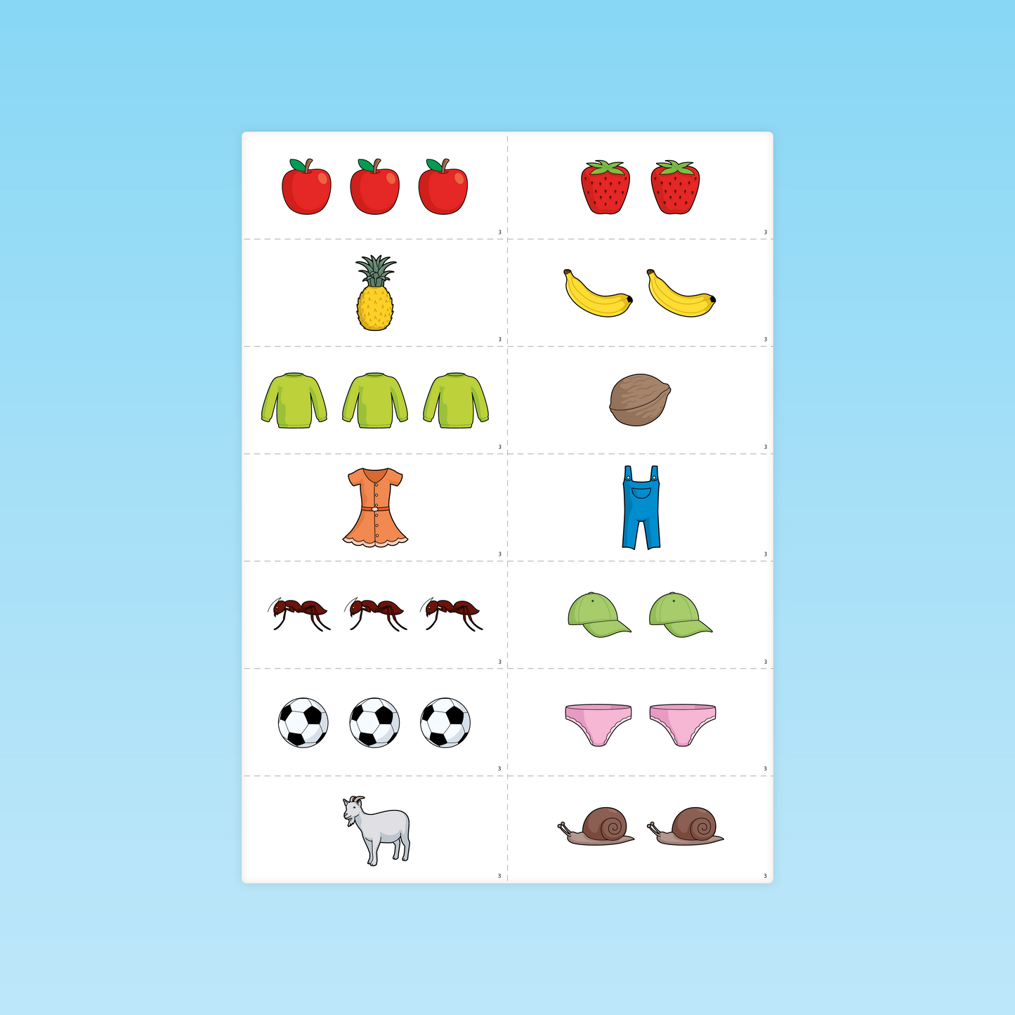 Planche de cartes illustrées pour le jeu La grande famille – observation et classification GS