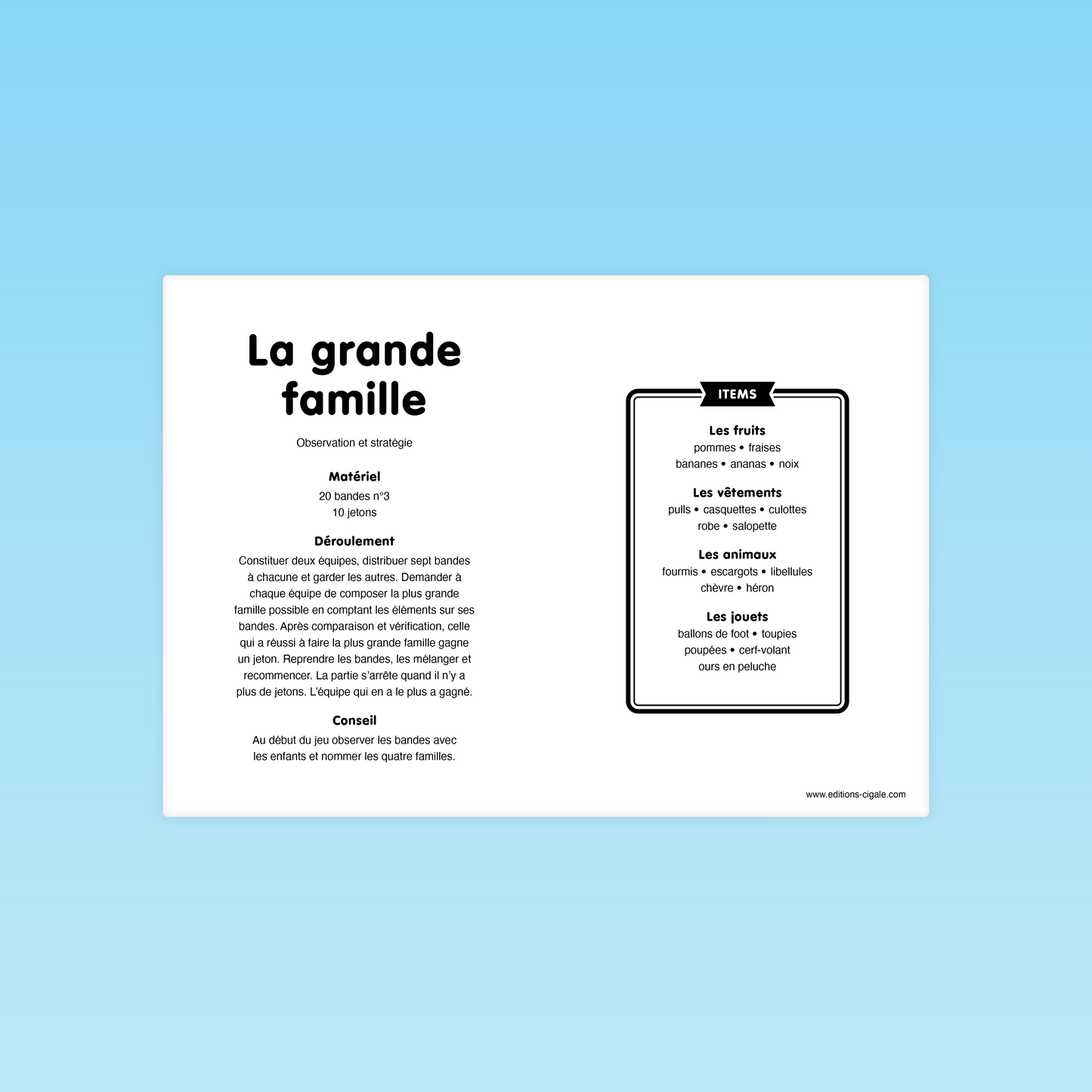 Règle du jeu La grande famille – observation et catégorisation en maternelle