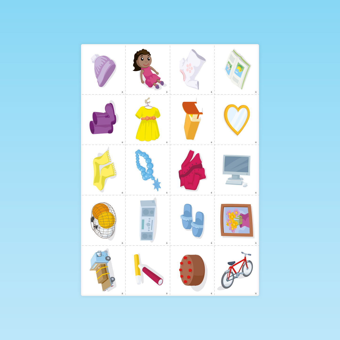 Planche de 24 cartes images pour le jeu Intrus – objets à nommer et trier