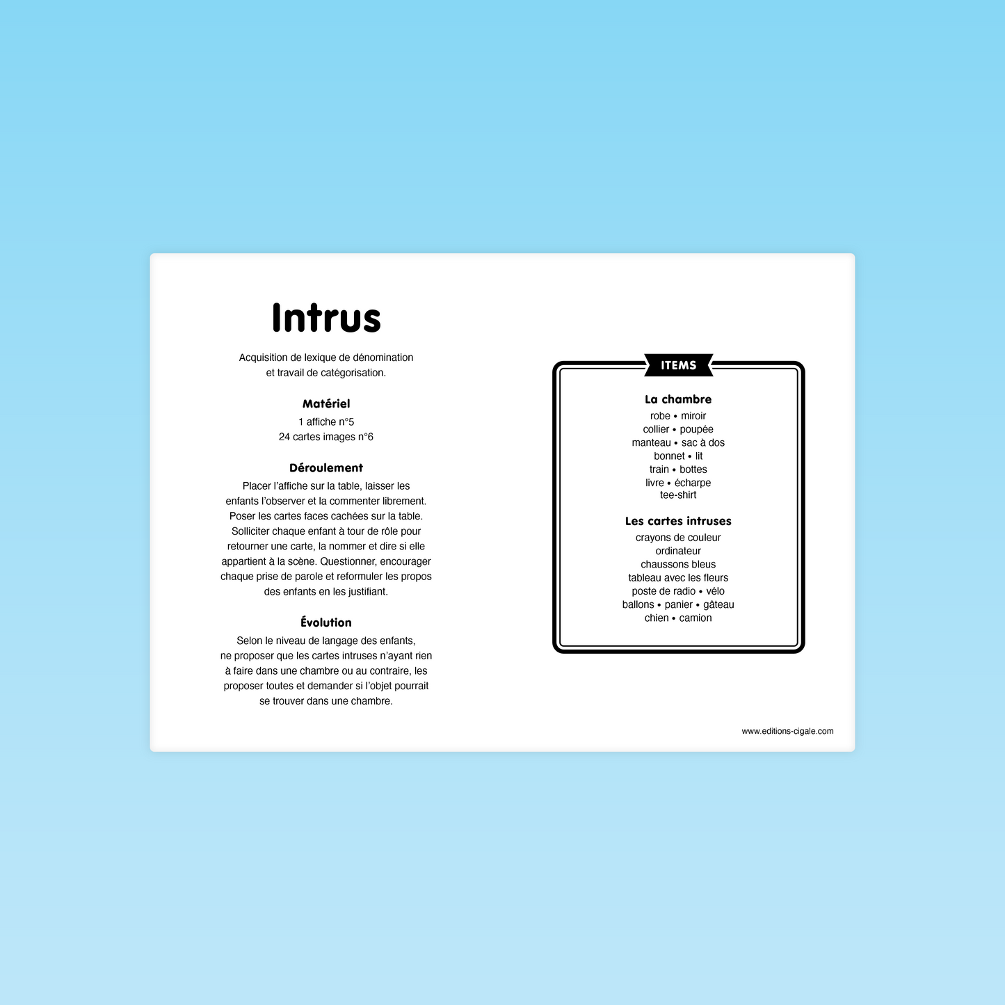 Page de règles et déroulement du jeu de langage Intrus