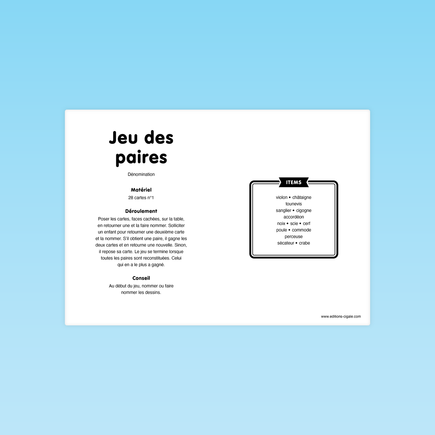 Règle du jeu des paires – langage et observation en maternelle
