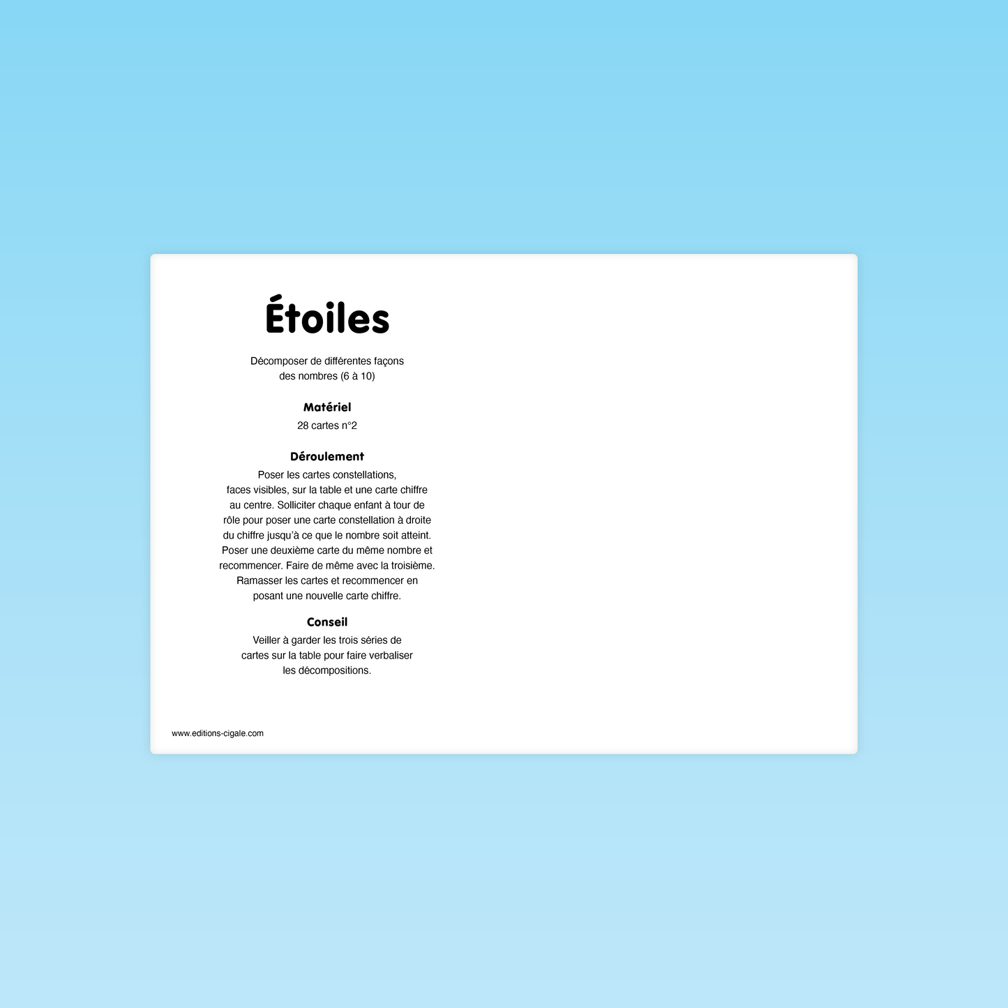 Règle du jeu Étoiles pour travailler la décomposition des nombres