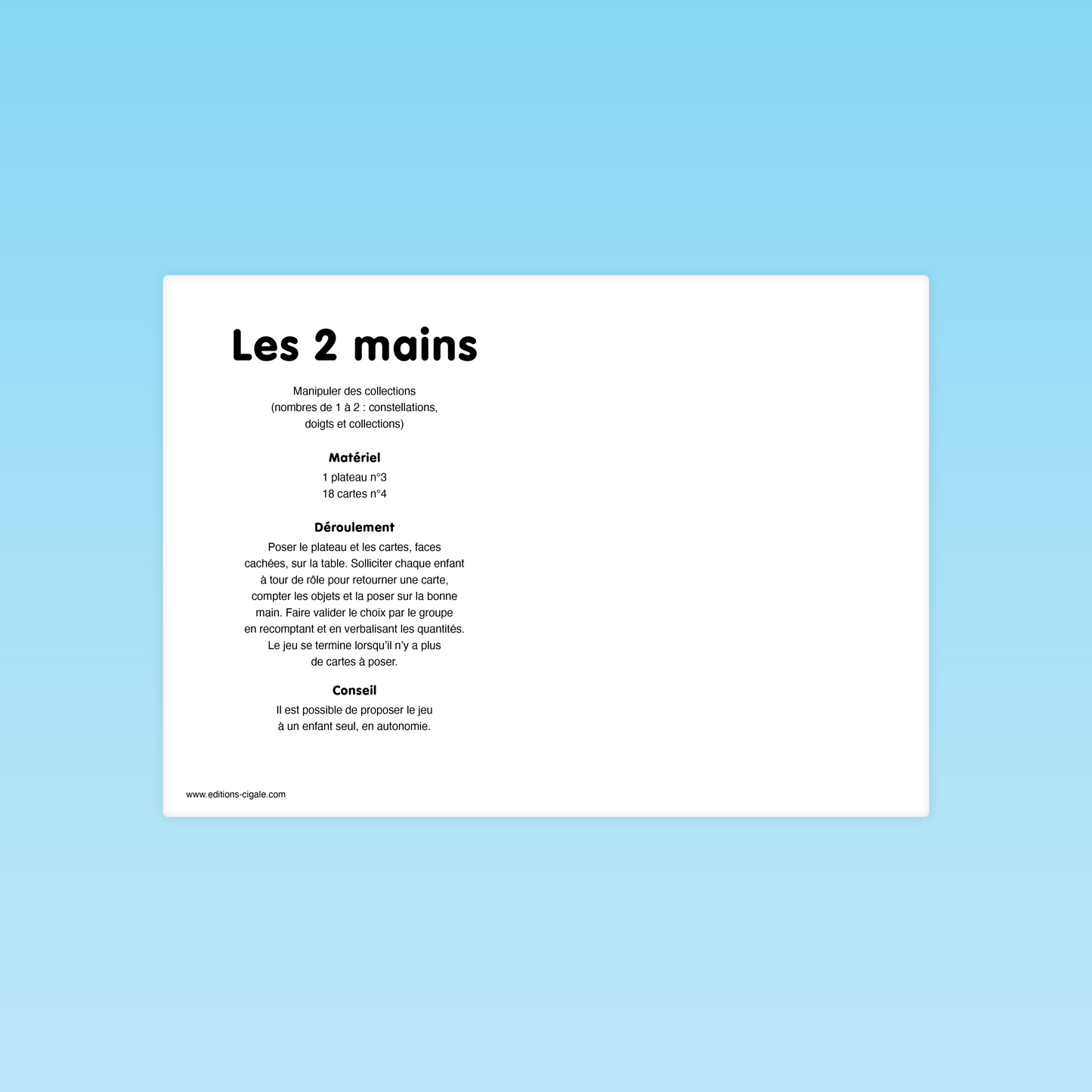 Fiche d’activité du jeu Les 2 mains avec déroulement et conseils d’animation