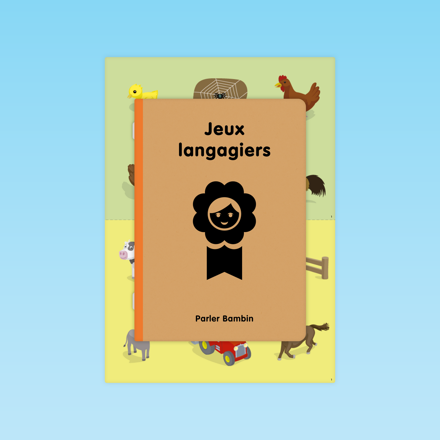 couverture du guide Parler Bambin avec pictogramme et cartes illustrées en arrière-plan