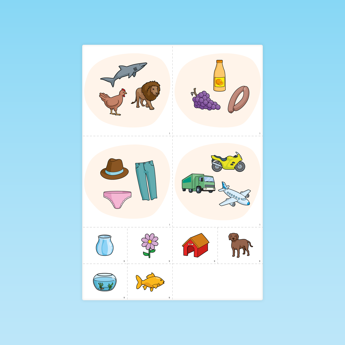 Planche de cartes images à classer par familles ou à associer en MS