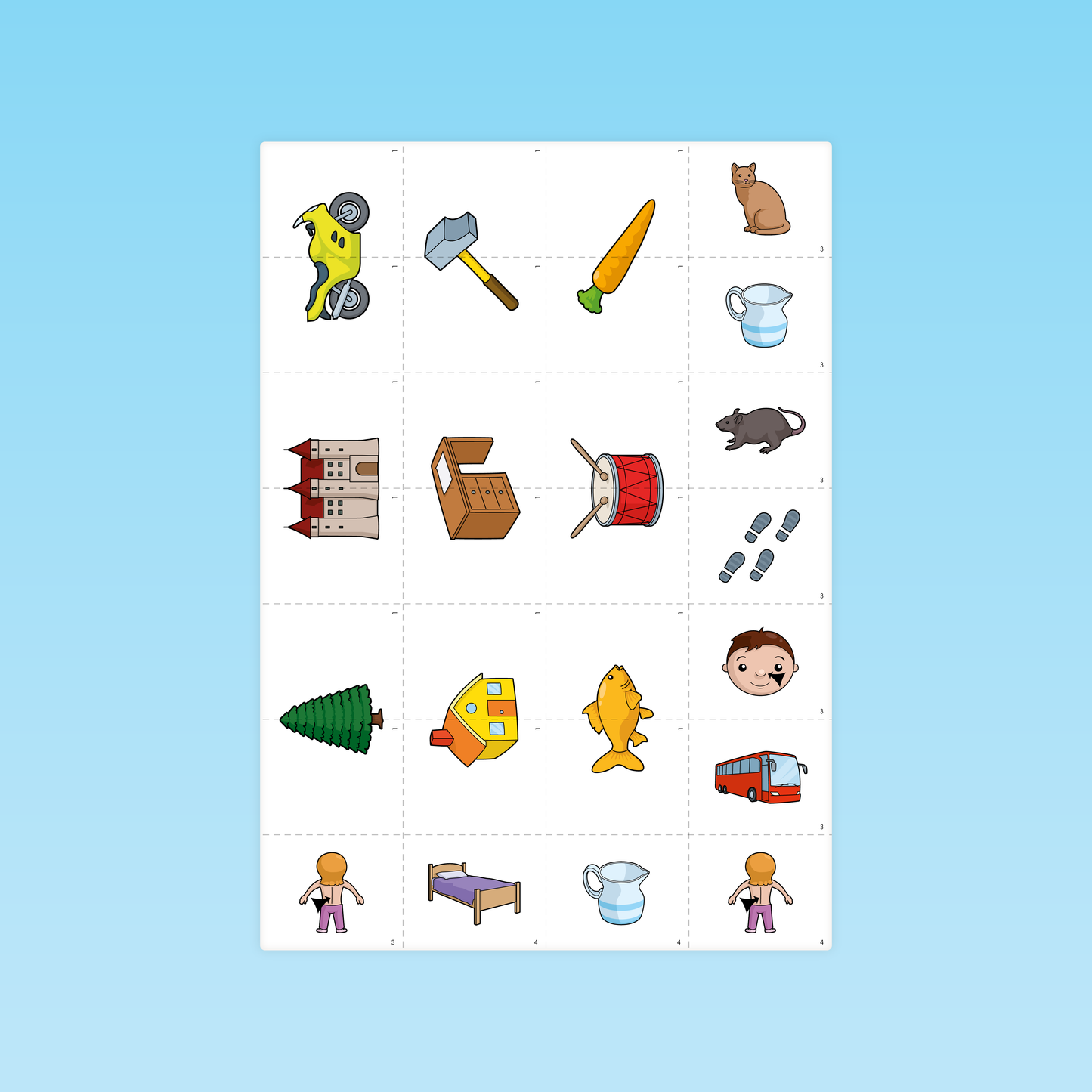 planche de cartes images à découper pour les activités syllabiques M3 éditions Cigale