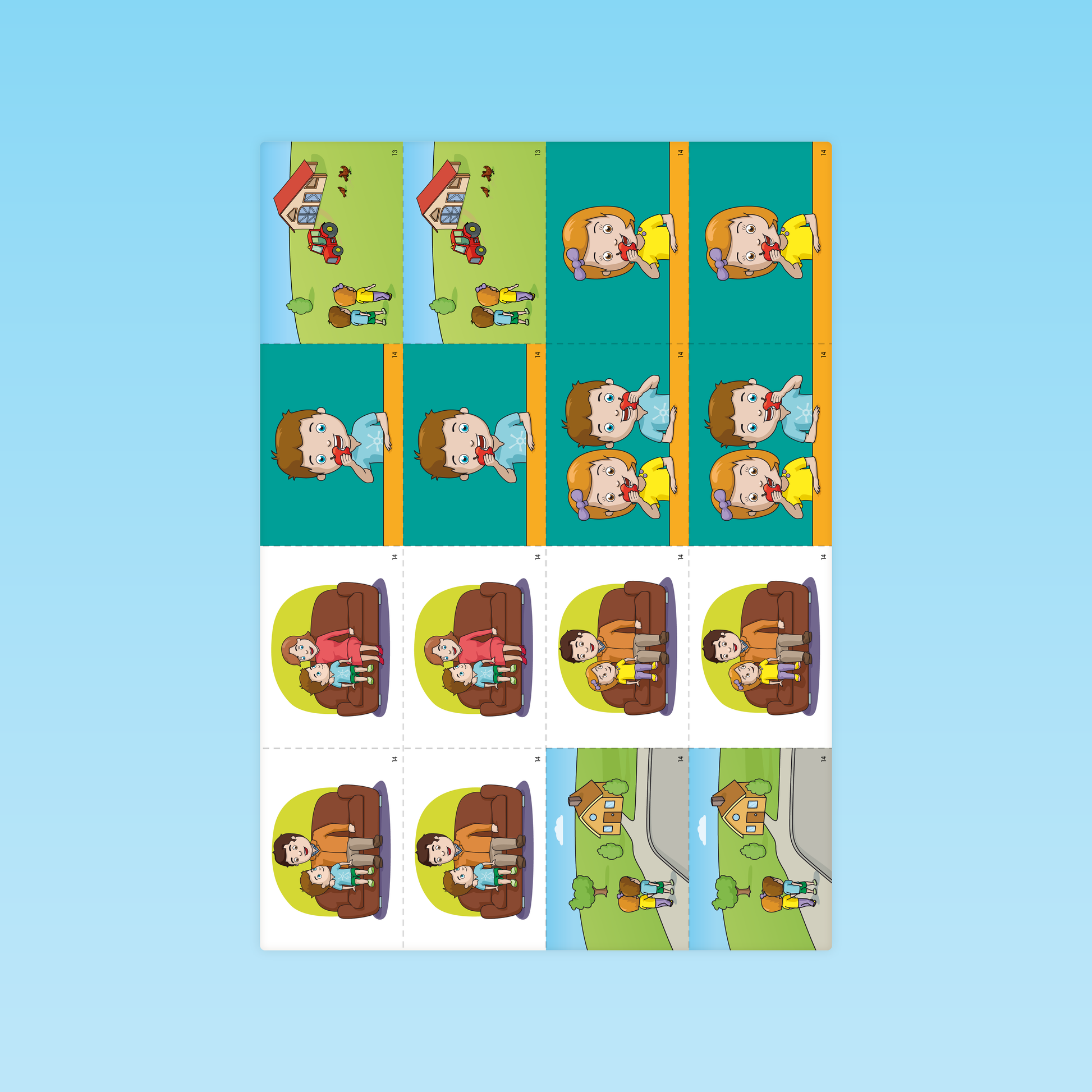 planche d’illustrations à découper pour travailler les connecteurs et les pronoms en traitement lexical en moyenne section