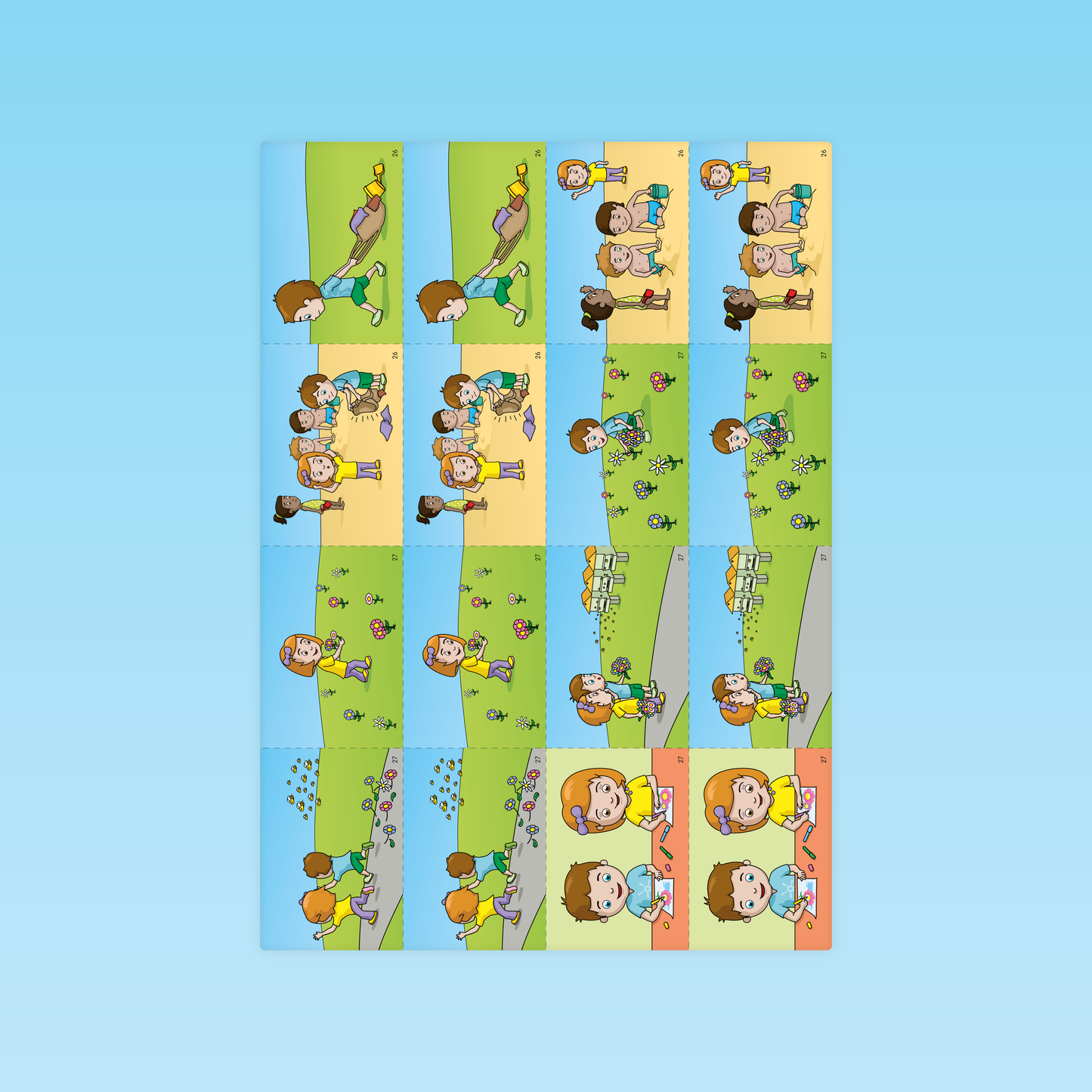 planche d’illustrations à découper avec scènes de récit pour travailler la compréhension en moyenne section