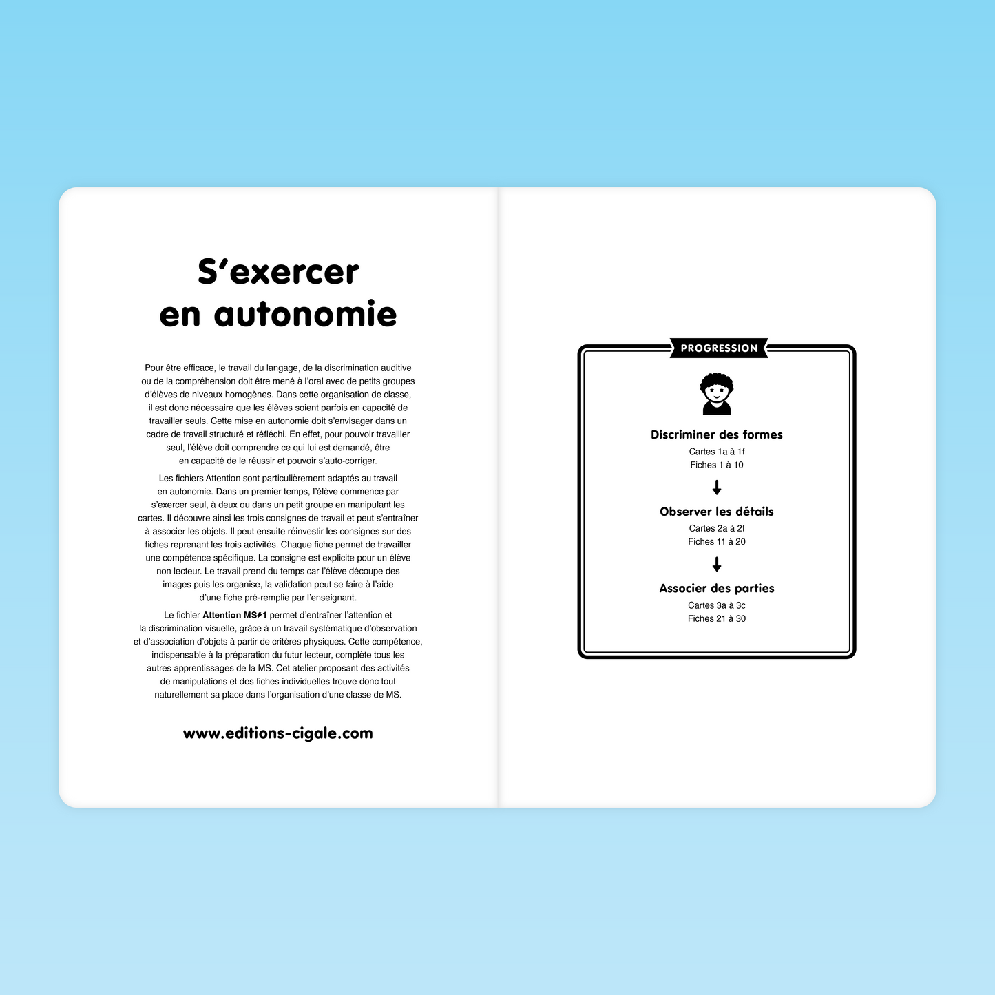 Progression des activités : formes, détails et parties à associer pour MS