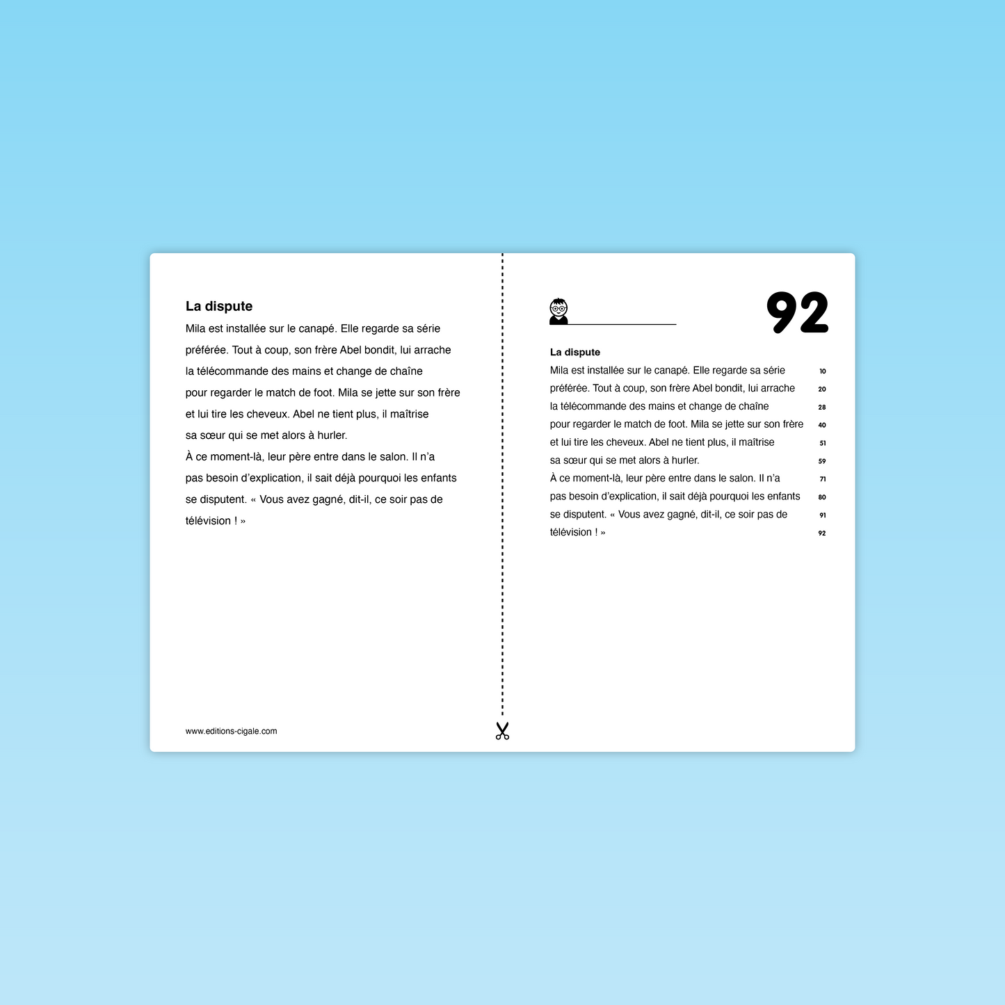 Versions différenciées du texte La dispute – syllabes colorées et texte standard