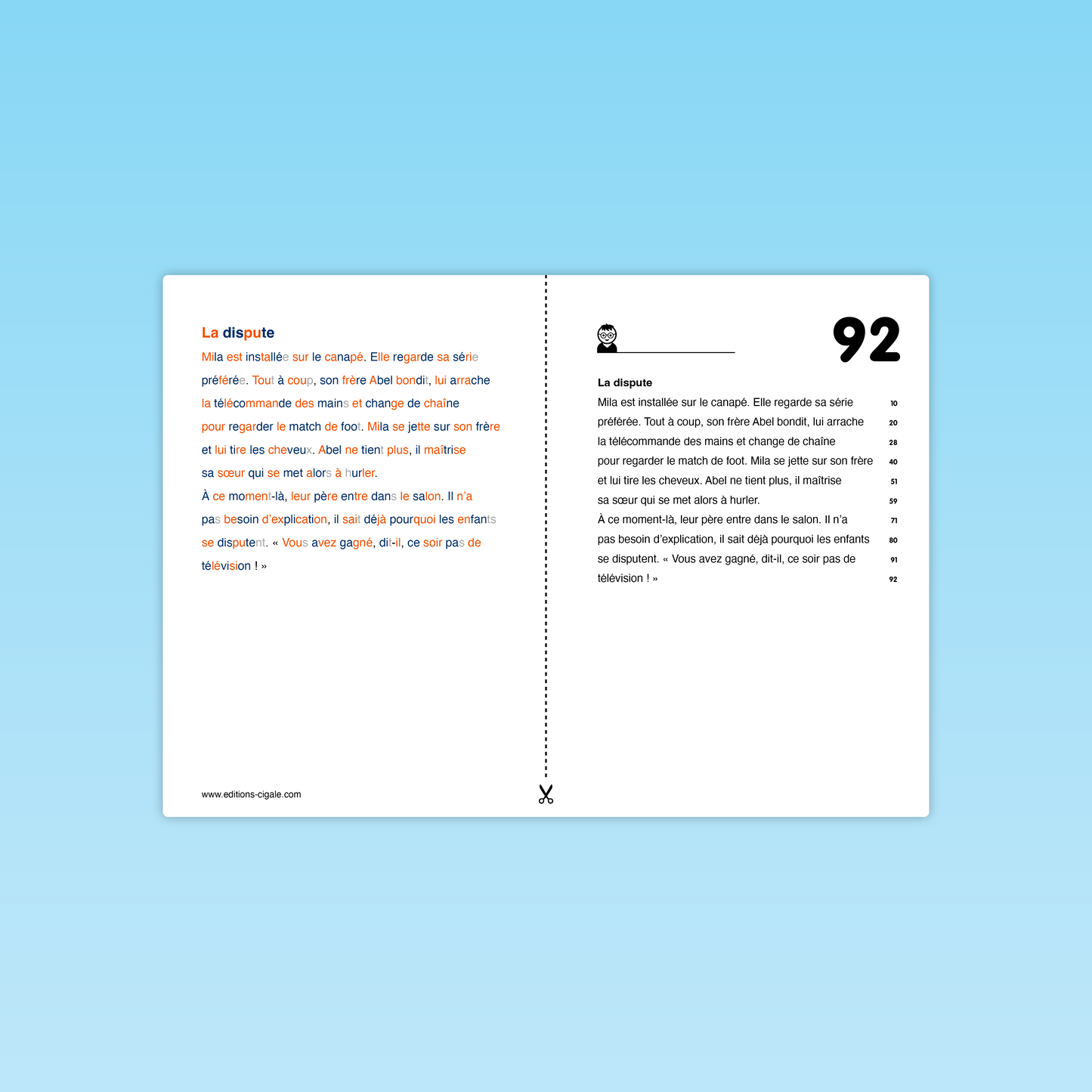 Texte de fluence La dispute avec syllabes colorées pour lecture guidée