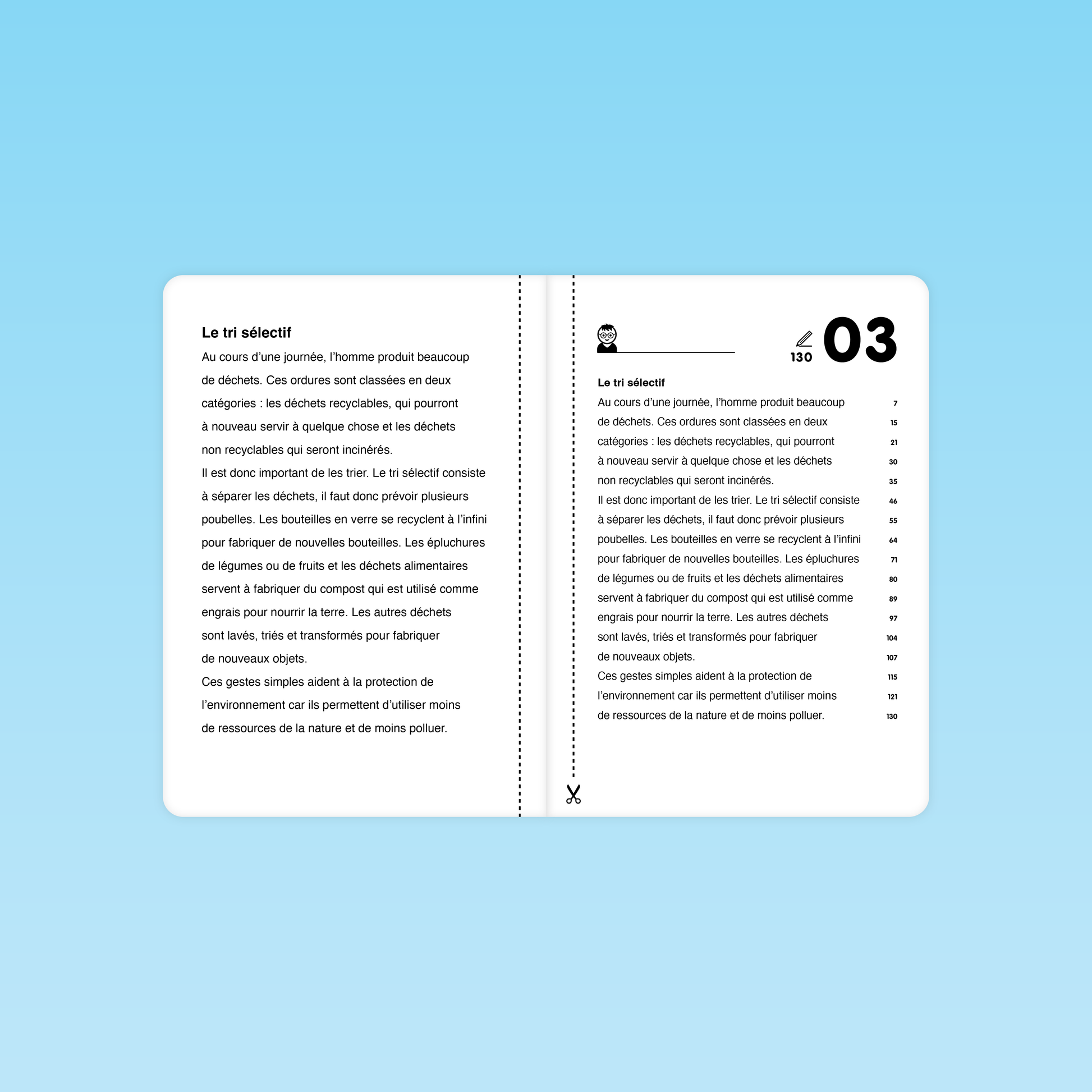 texte fluence CE CM sur le tri sélectif avec repères de mots et numérotation