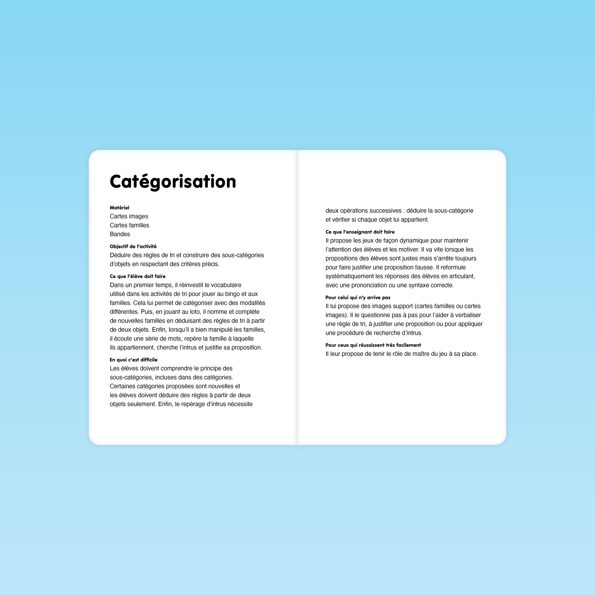 Fiche pédagogique d'une séance sur la catégorisation d’objets à partir de sous-catégories