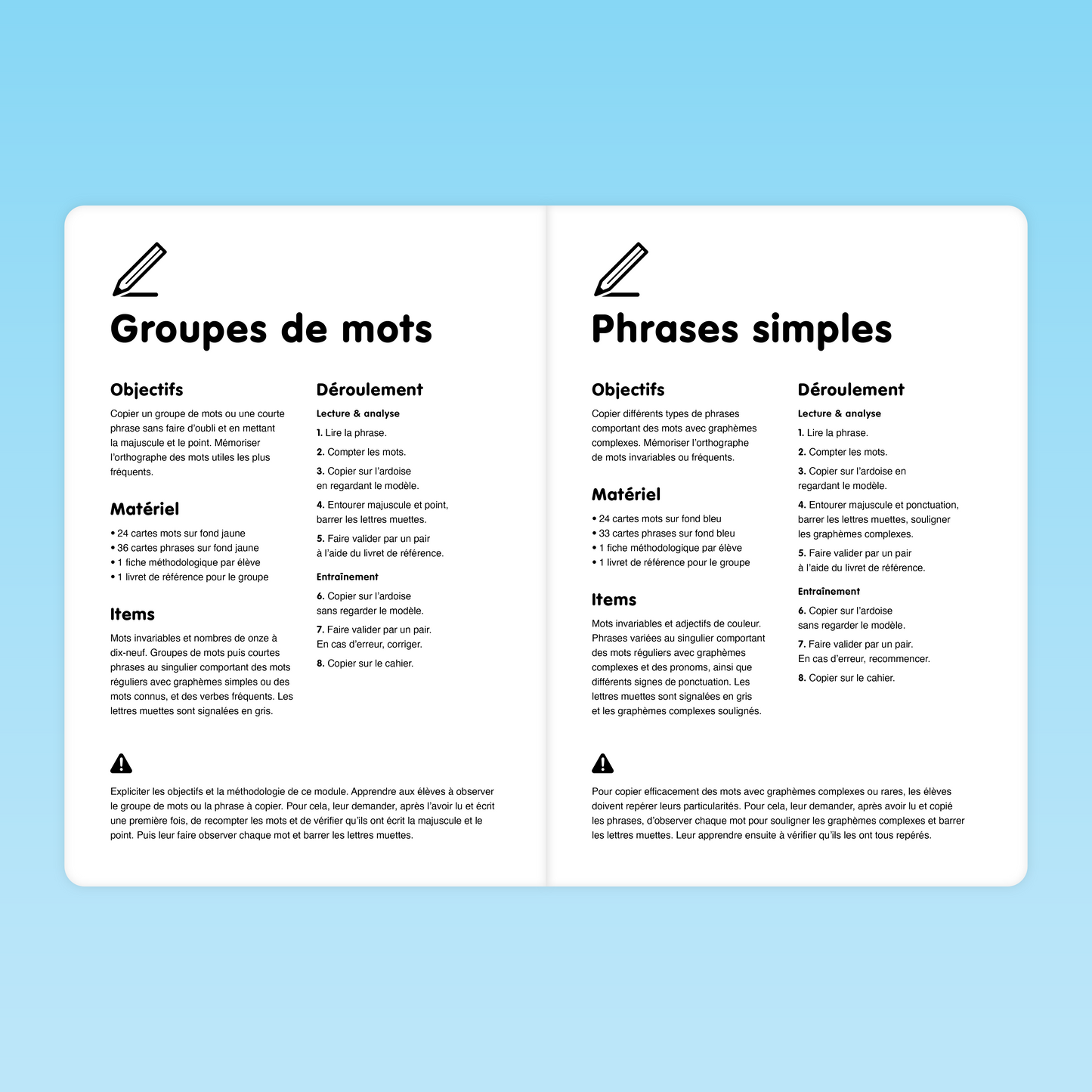 modules groupes de mots et phrases simples avec objectifs et déroulement