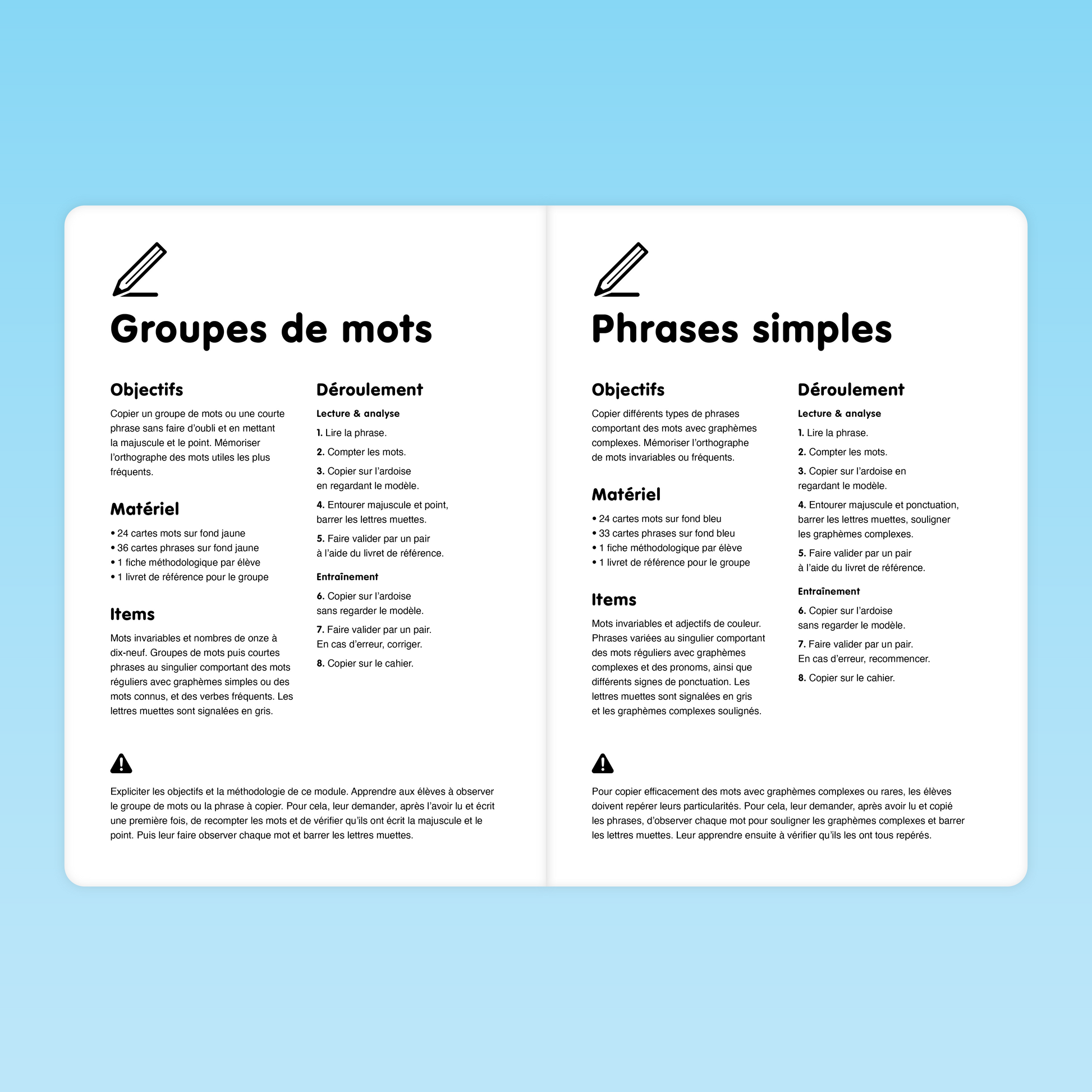 modules groupes de mots et phrases simples avec objectifs et déroulement