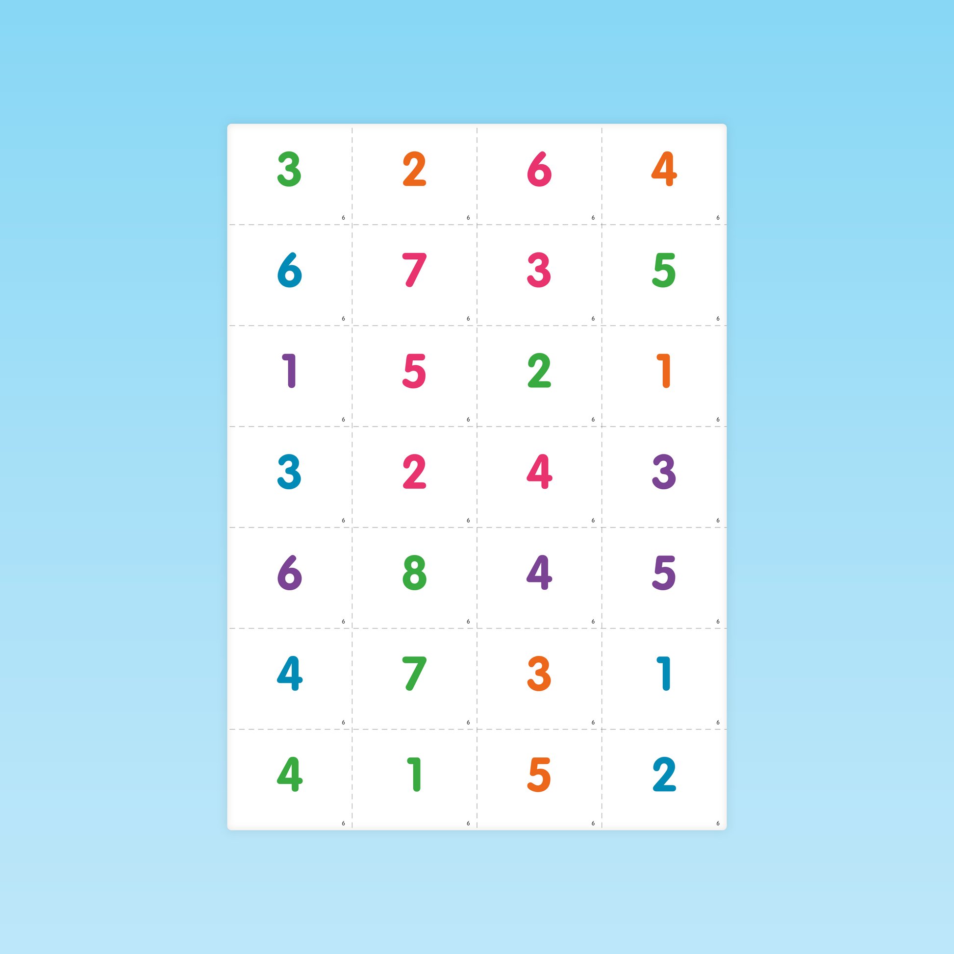 cartes à découper avec chiffres colorés pour activités de manipulation en GS