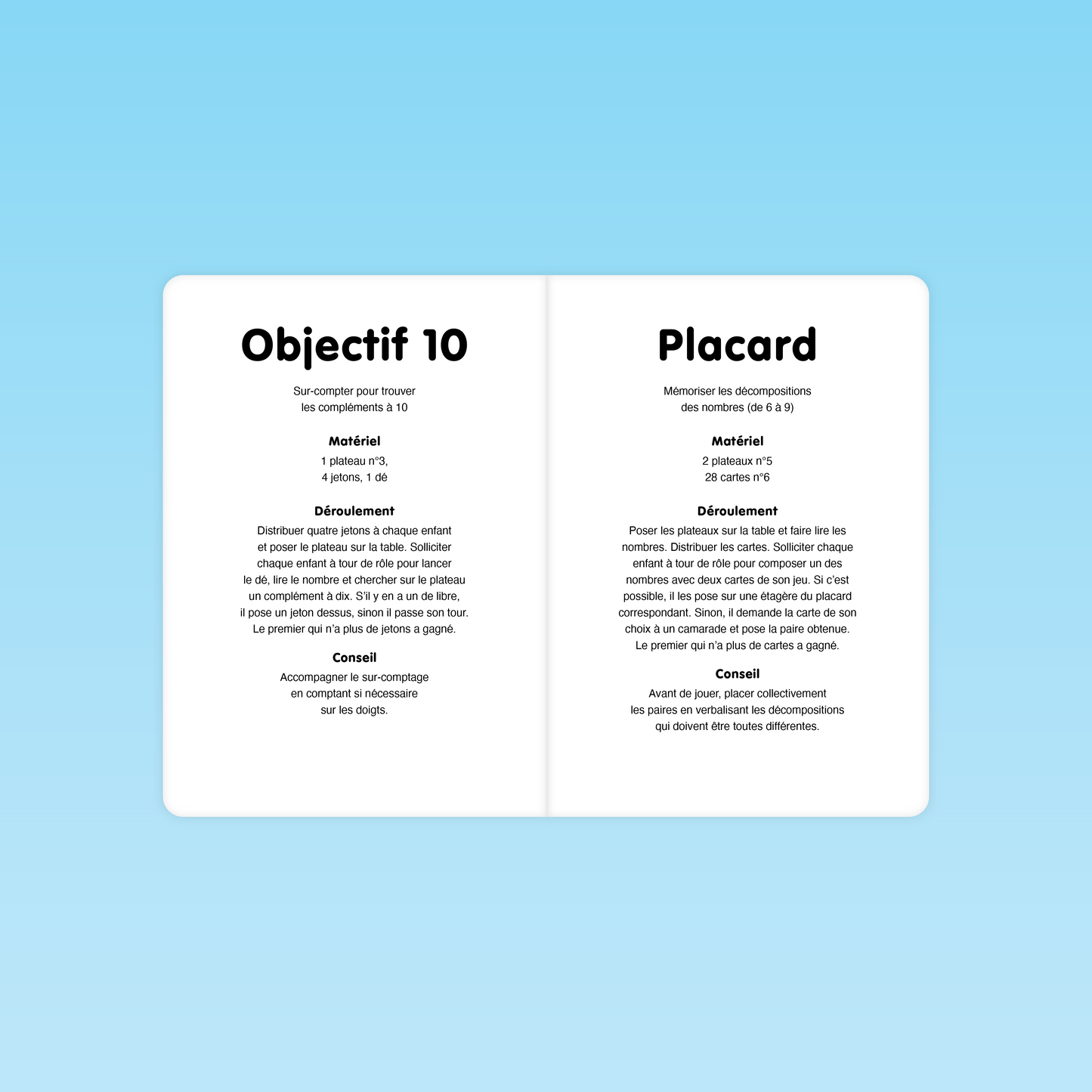 fiche activité Objectif 10 et jeu du Placard pour la numération GS